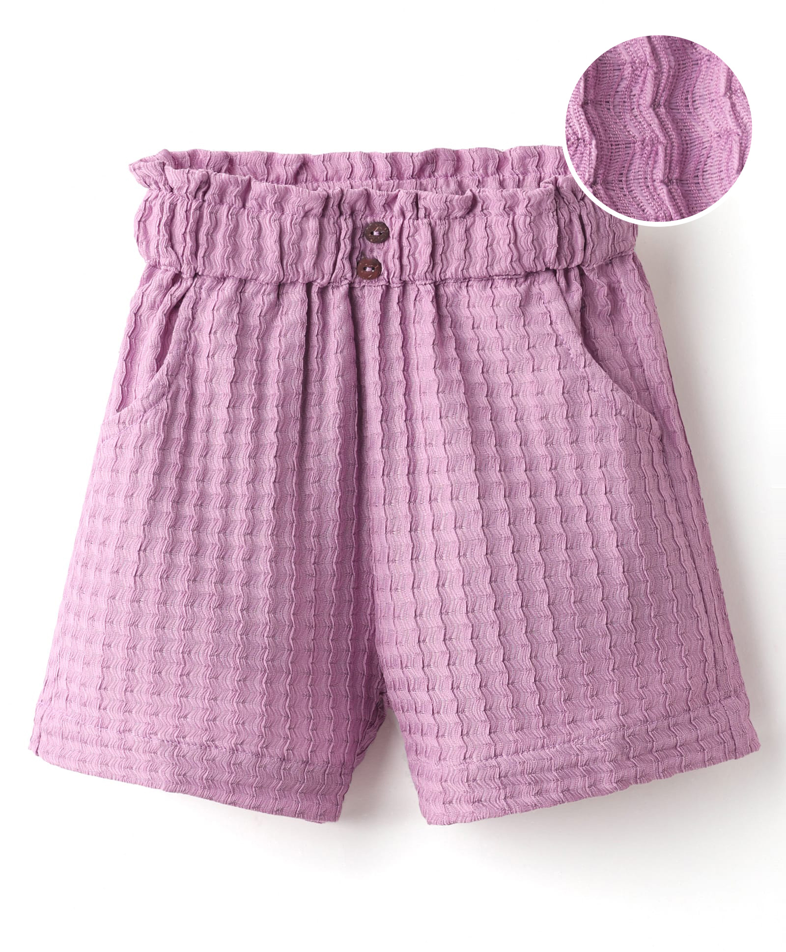 Kookie Kids Woven Solid Paper Bag Waist Textured Shorts With Pockets - Mauve-image-31