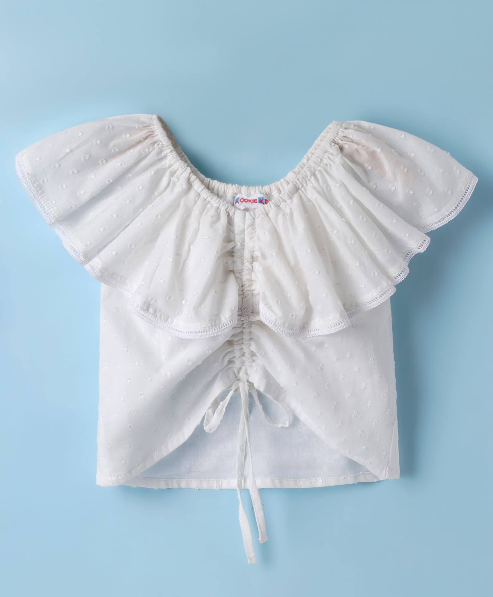 kookie kids india Kookie Kids Cotton Woven Frill Sleeves Bobby Top with Front Adjustable Cord - White-picture-33