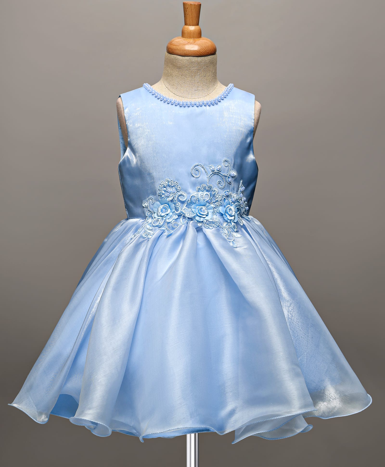 Mark & Mia Woven Sleeveless Party Dress With Floral Embroidery & Pearl Detailing - Light Blue-picture-35