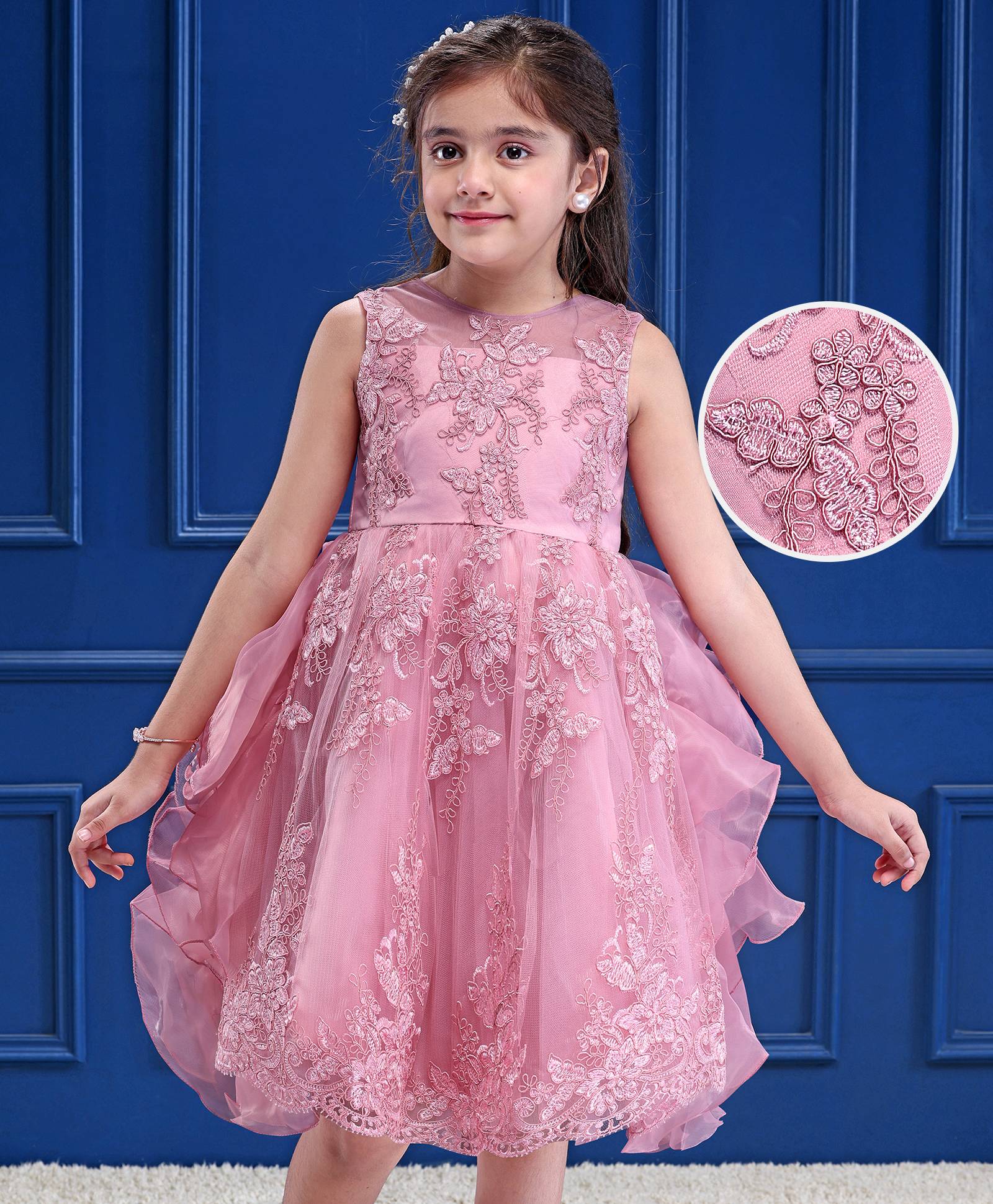 Mark & Mia Woven Sleeveless Party Dress With Floral Embroidery & Ruffle Detailing - Pink-picture-22