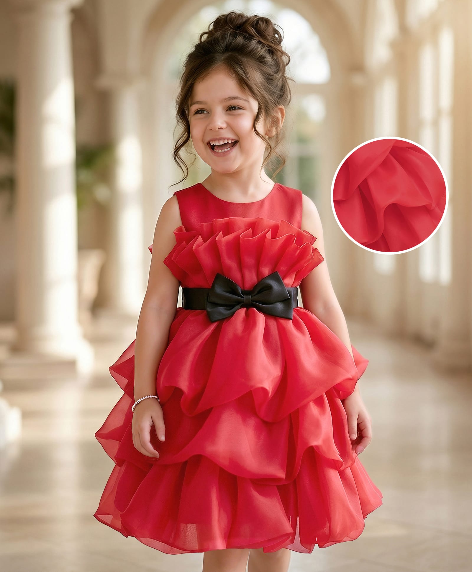 Mark & Mia Woven Sleeveless Solid Party Dress With Bow Applique - Red-picture-22