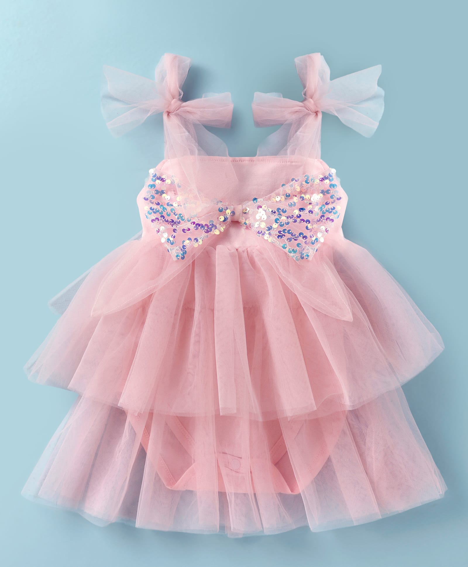 Mark & Mia Woven Sleeveless Party Frock Style Onesie With Sequin Detailing - Pink-picture-32