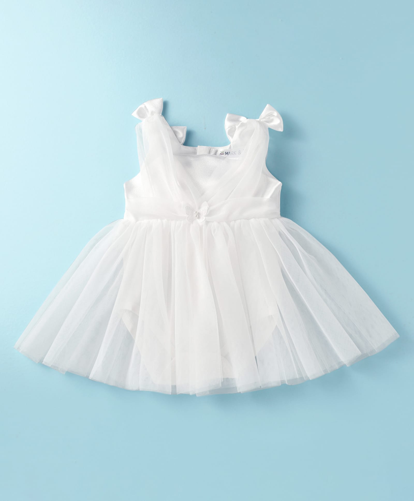 Mark & Mia Woven Sleeveless Party Onesies With Butterfly & Bow Applique - Cream-picture-39