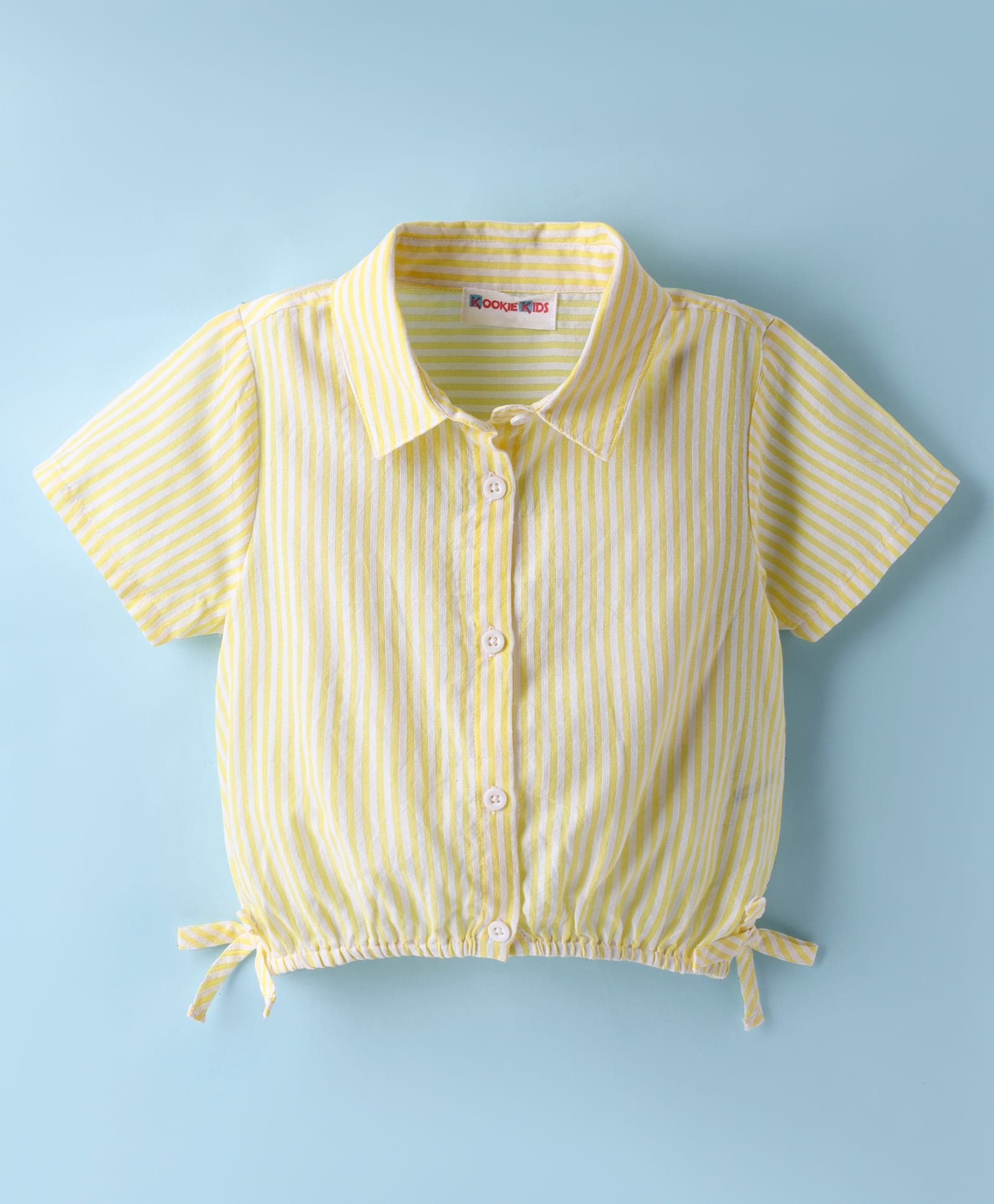 kookie kids india Kookie Kids Cotton Rayon Woven Half Sleeves Striped Collared Shirt Top with Elasticated Hem - Yellow-picture-23