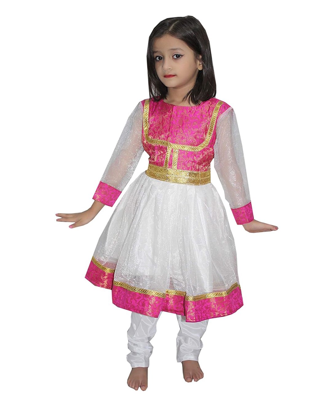 Kaku Fancy Dresses Full Sleeves Ethnic Foil Printed Traditional Indian Dancer Costume Set - Multi Colour-image-10