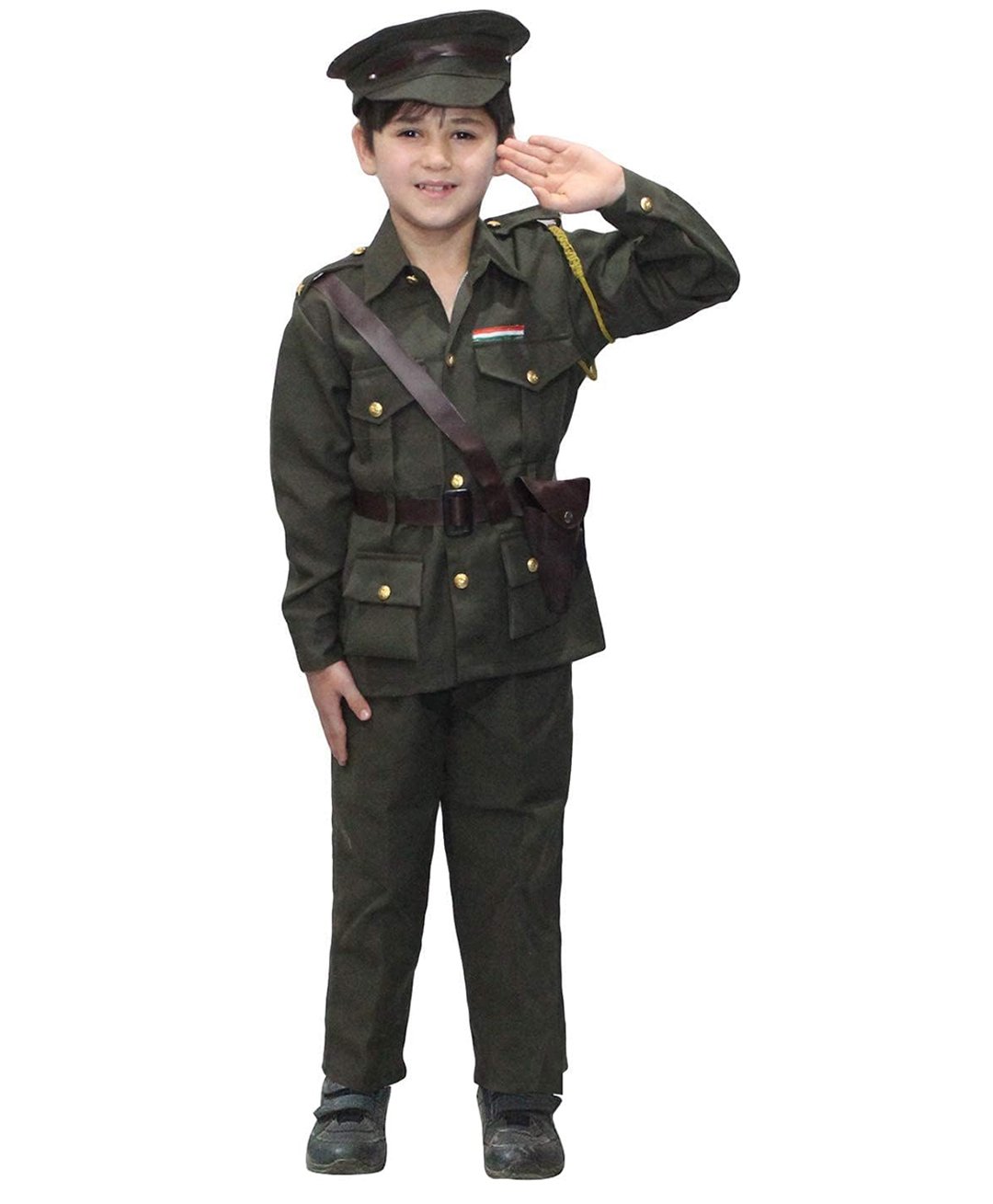 Kaku Fancy Dresses Full Sleeves Solid Indian Army Costume Set - Green-image-26