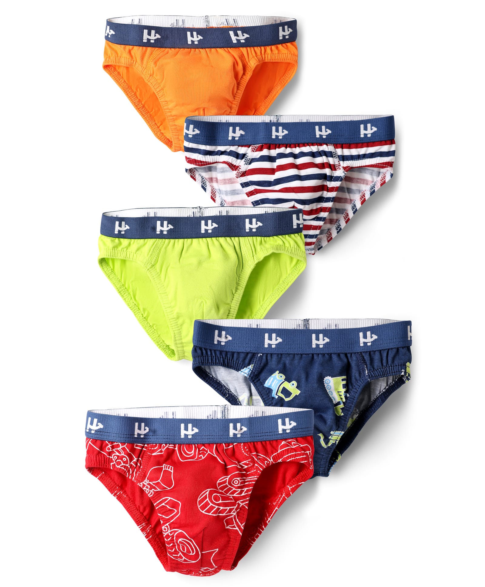 Honeyhap 100% Premium Cotton Knit Briefs with Bio Finish & JCB Print Pack of 5 - Multicolor-image-25