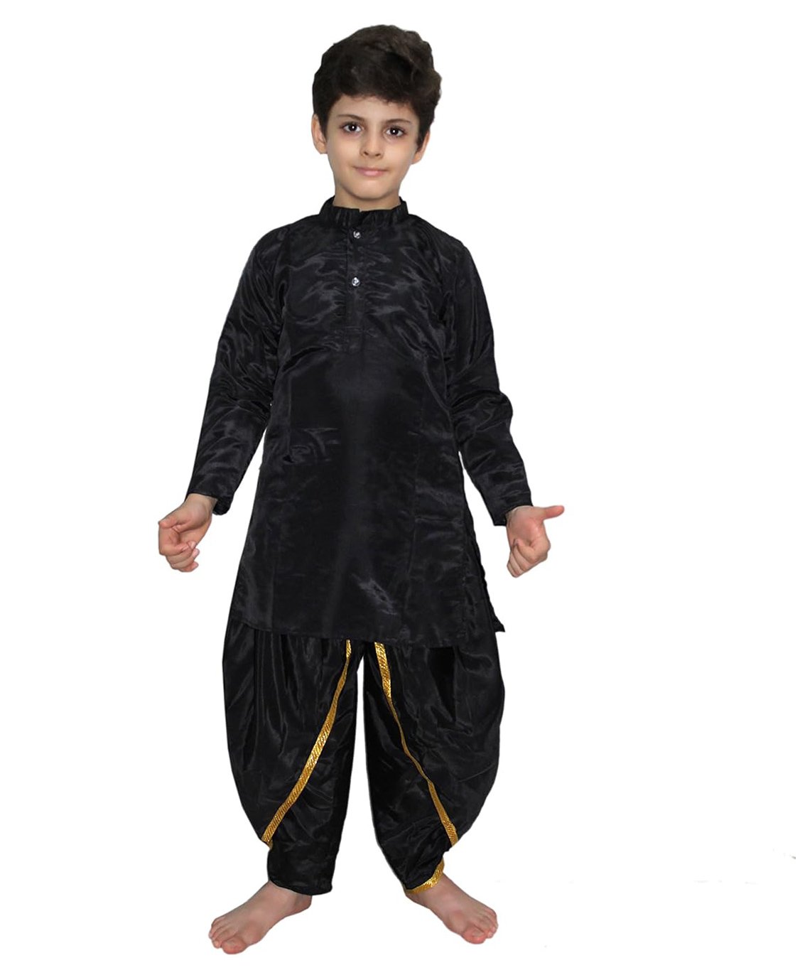 Kaku Fancy Dresses Full Sleeves Solid Textured Dhoti Kurta Costume - Black-image-9