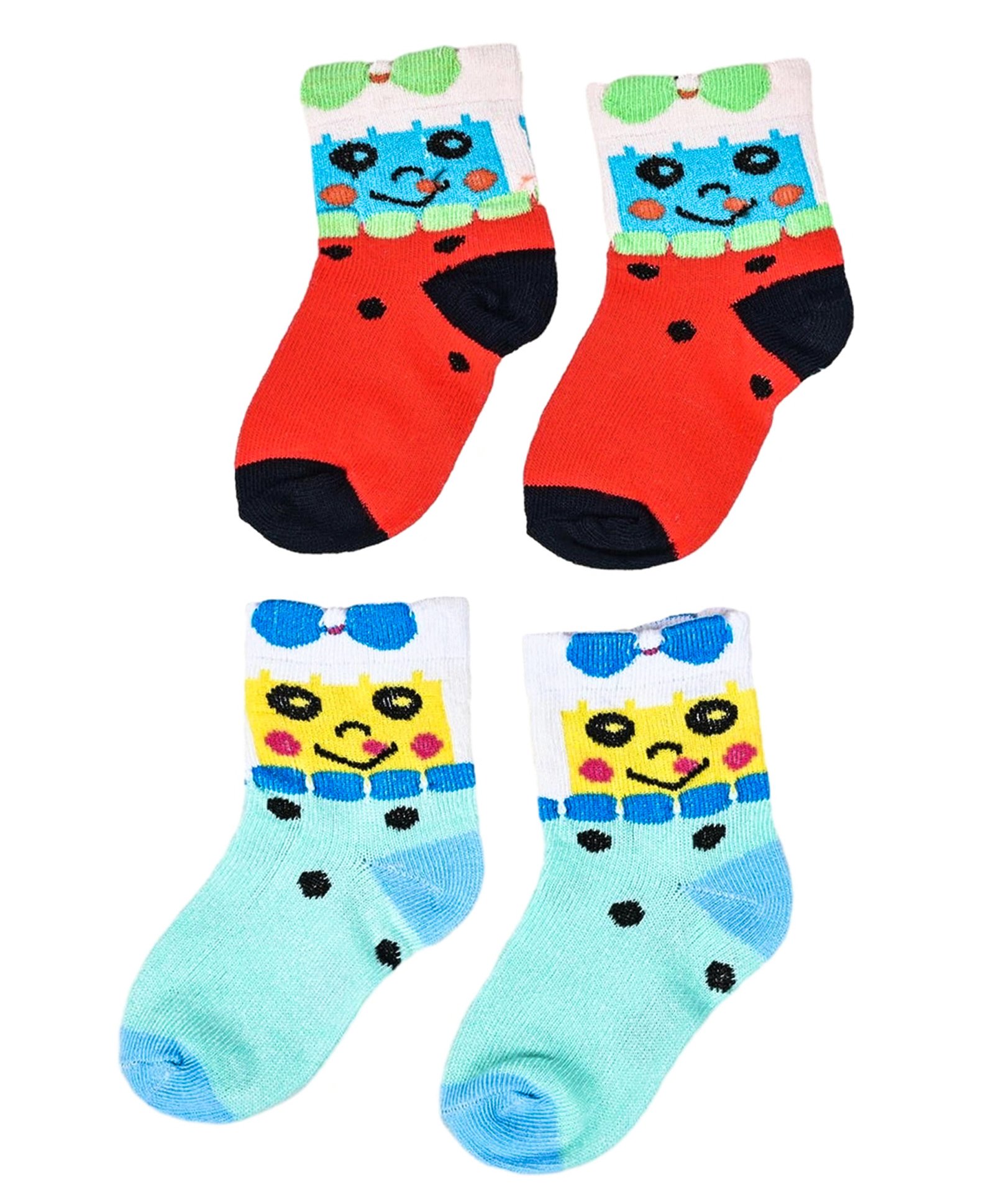 Kid-O-World Pack Of 2 Cotton Smiley Face Designed Socks - Red & Green-image-24