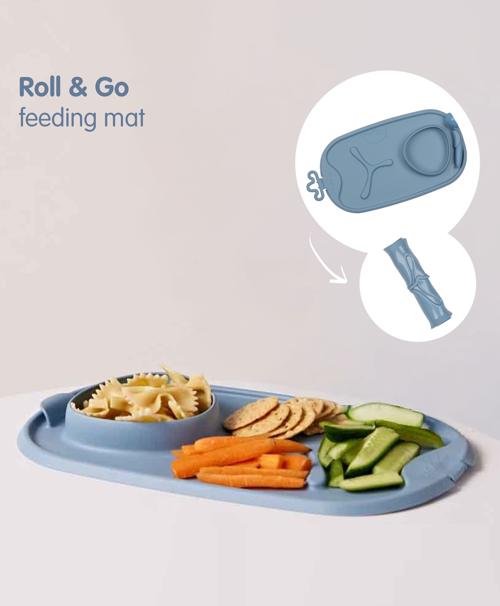 b.box Roll + Go Mealtime Silicone Mat - Travel Friendly Plate with spoon - Non-Slip, Easy-Clean - Ocean Blue-picture-10