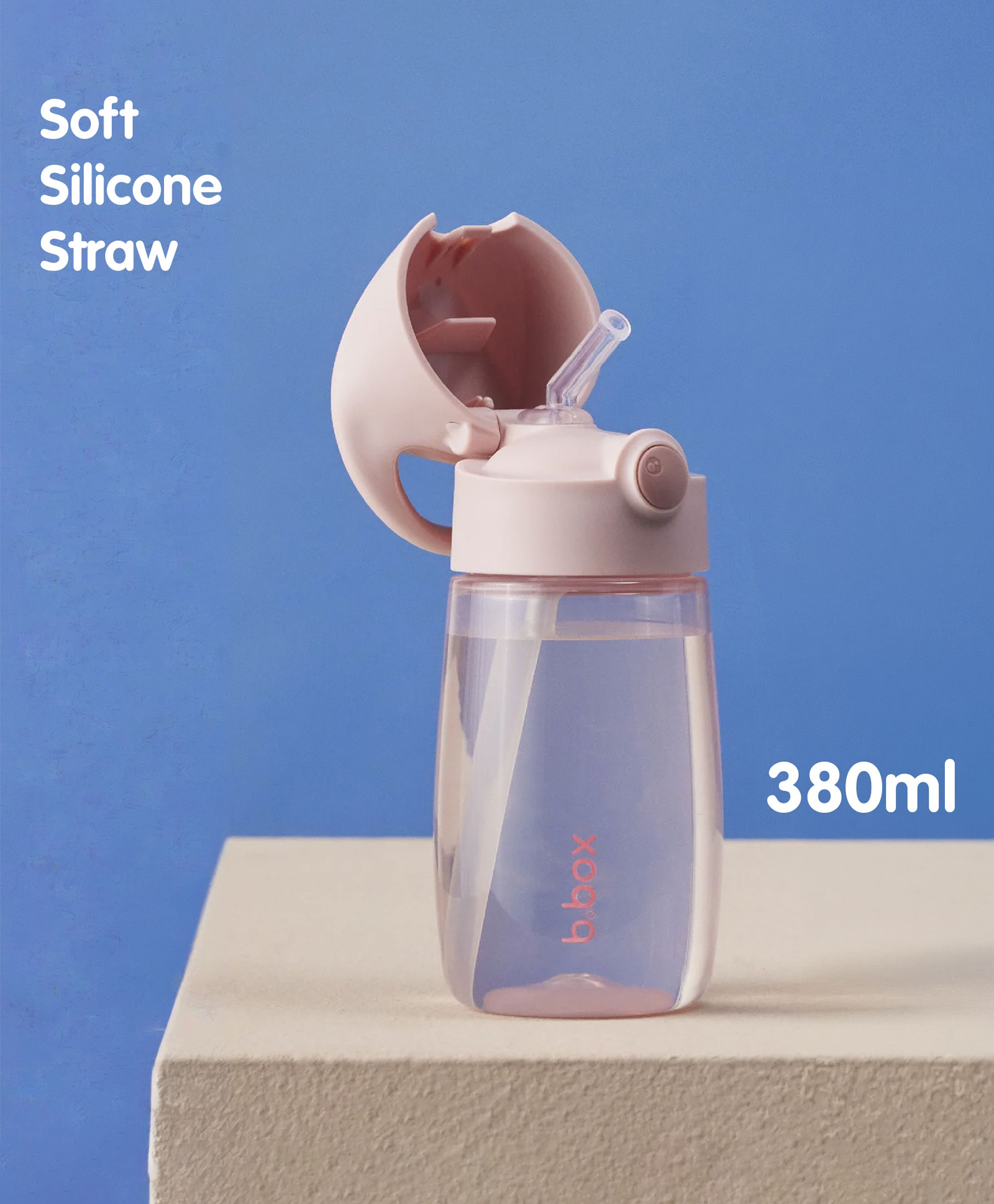 B.Box Straw Drink Bottle 380 ml Leakproof & Easy Carry Bottle for Toddlers & Preschoolers - Free-Flowing - Blush Crush Pink-picture-3