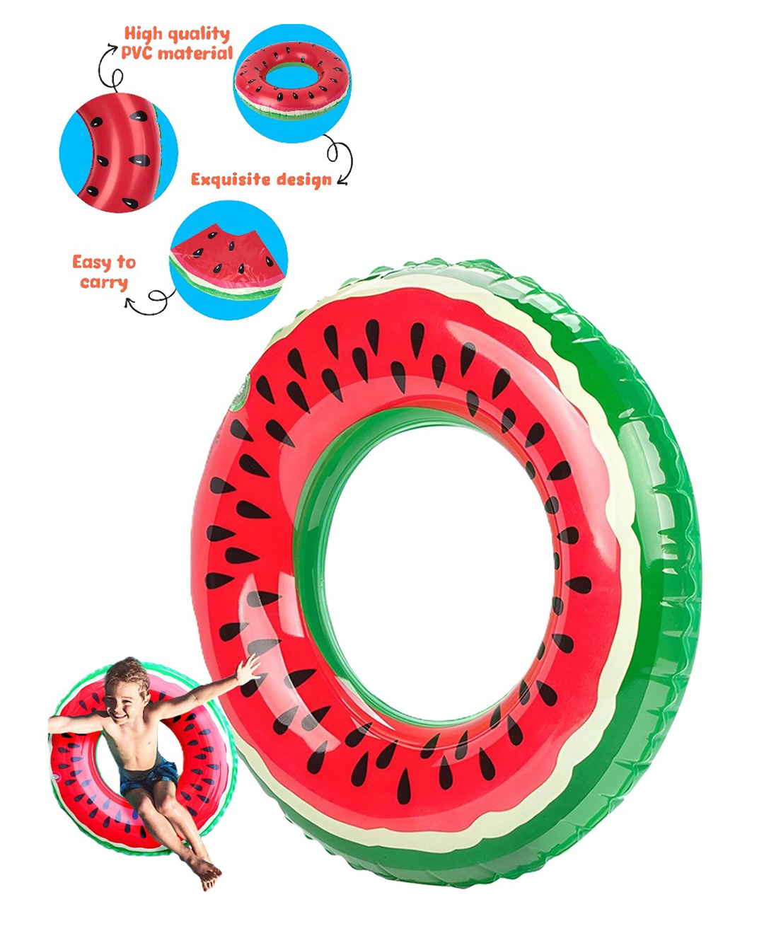 Sanjary Inflatable Watermelon Shape Swim Ring safety Tube For kids size 60 -ColorMay Vary-image-30