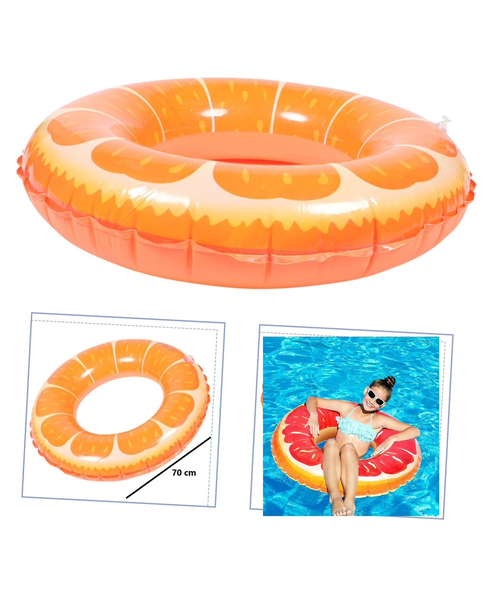 Sanjary Inflatable Fruit Orange Shape Swim ring safety tube For kids & adult size 70 cm - ColorMay Vary-image-17