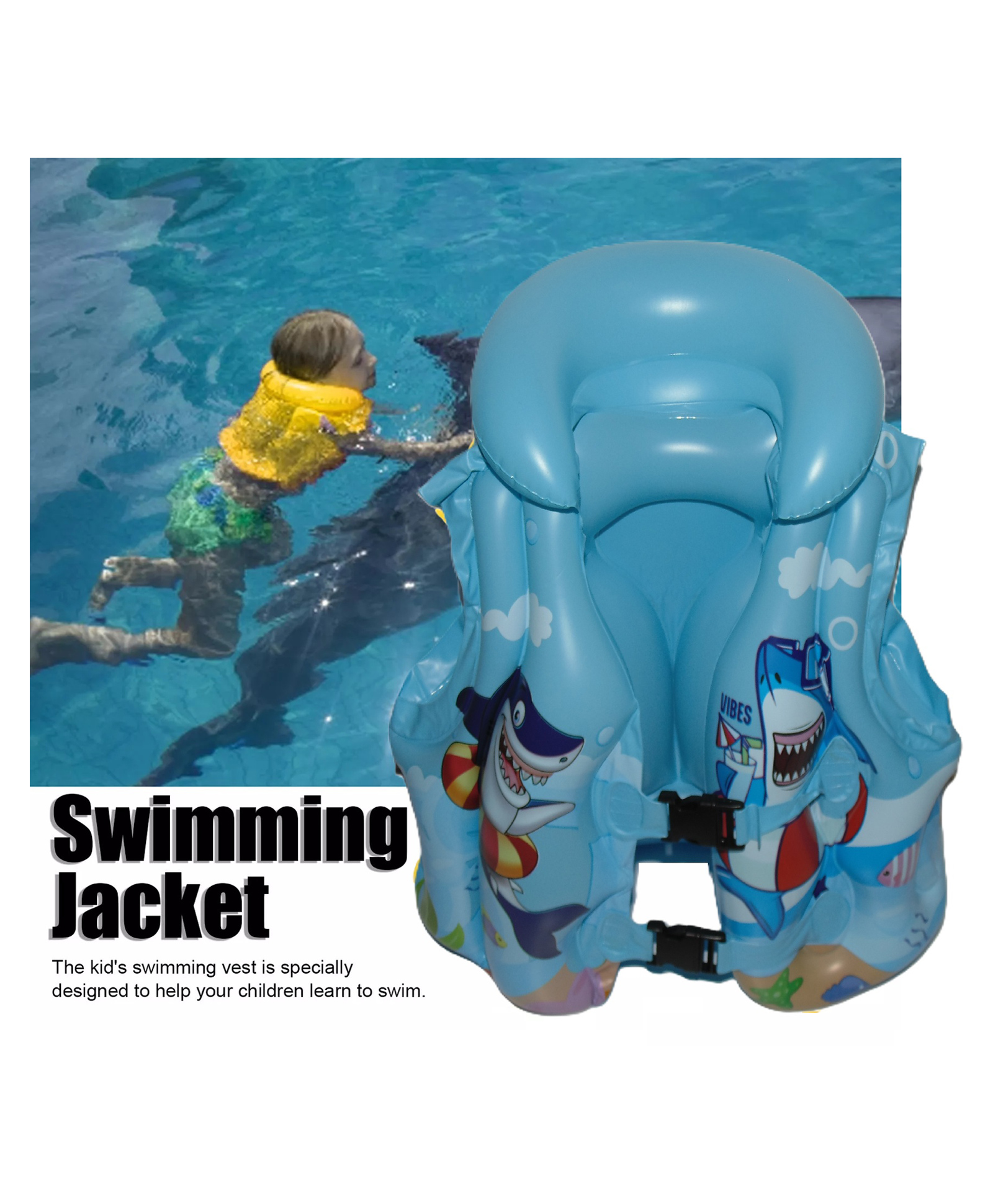 SANJARY Inflatable Swimming Jacket for kids & beginner medium Size Color design May Vary-image-4