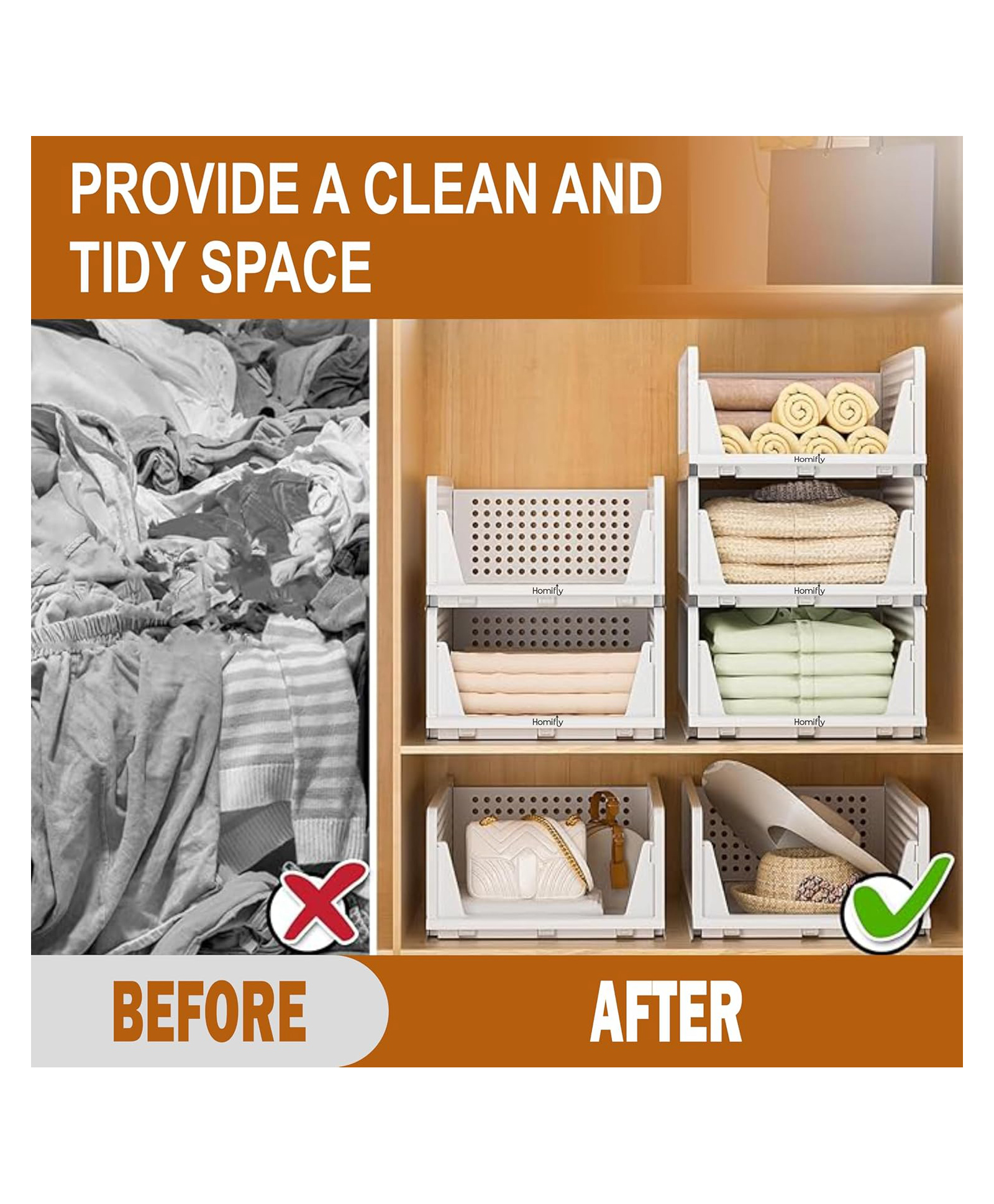 JD Fresh Polypropylene 8 Pieces Wardrobe Organizer for Storage - White