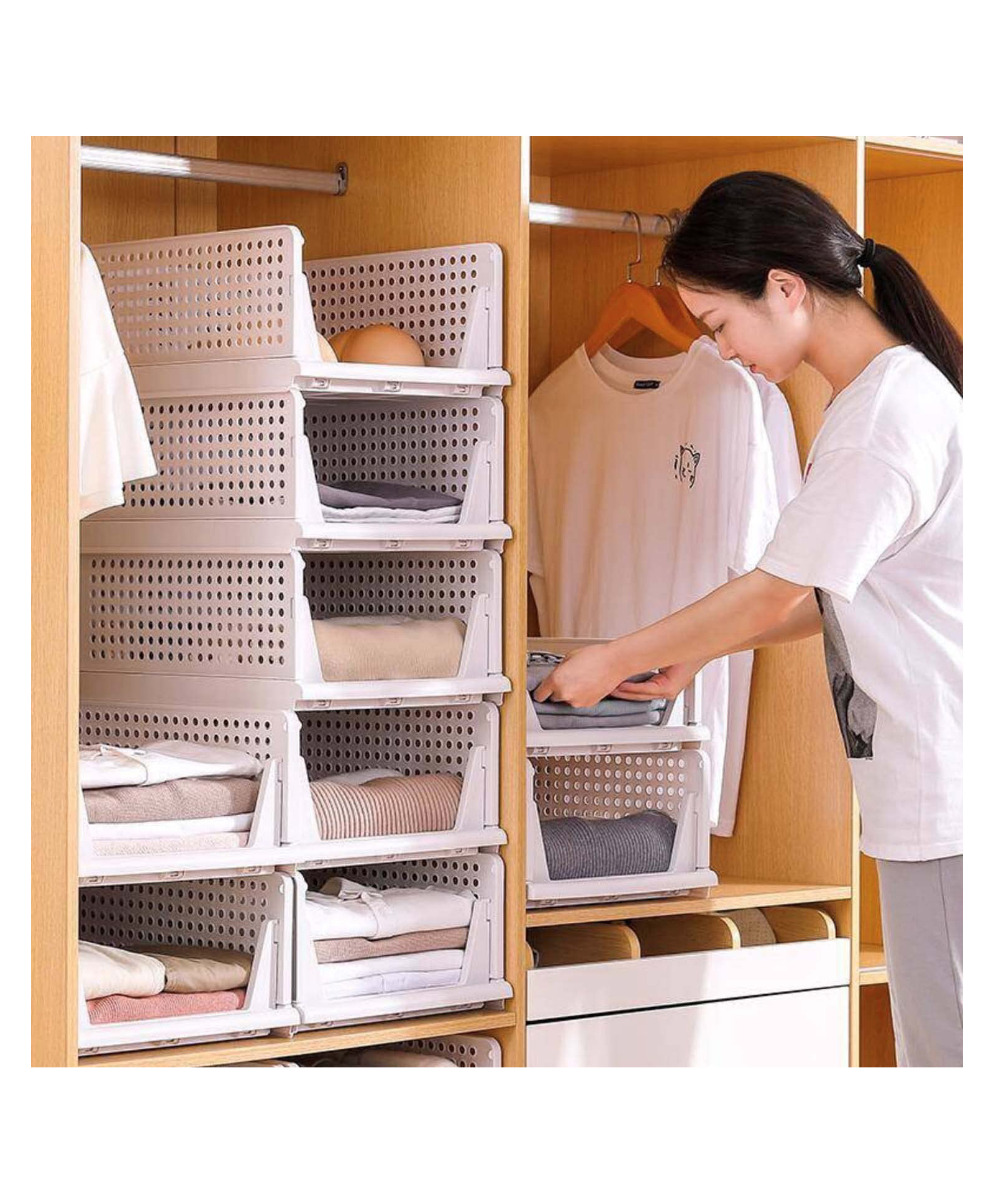 JD FRESH Polypropylene 2 Pieces Wardrobe Organizer for Storage Foldable - White-image-33