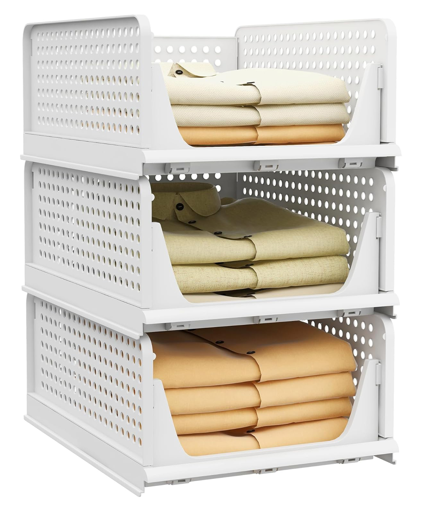 JD FRESH Polypropylene 3 Pieces Wardrobe Organizer for Storage Foldable - White-image-35