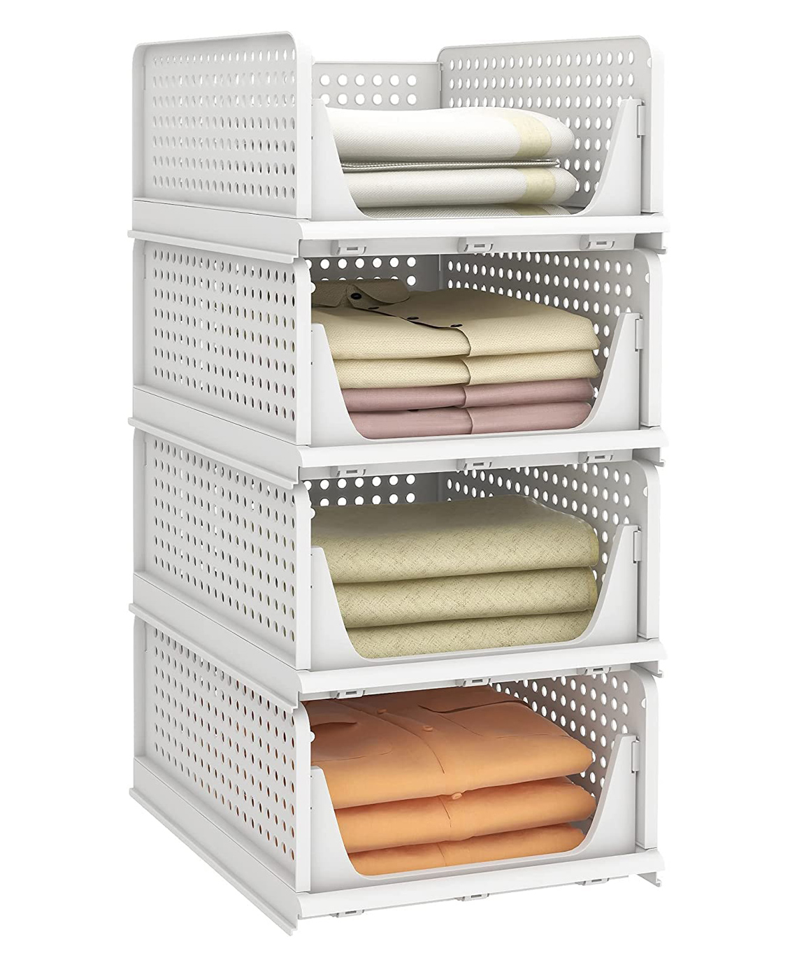 JD FRESH Polypropylene 4 Pieces Wardrobe Organizer for Storage Foldable - White