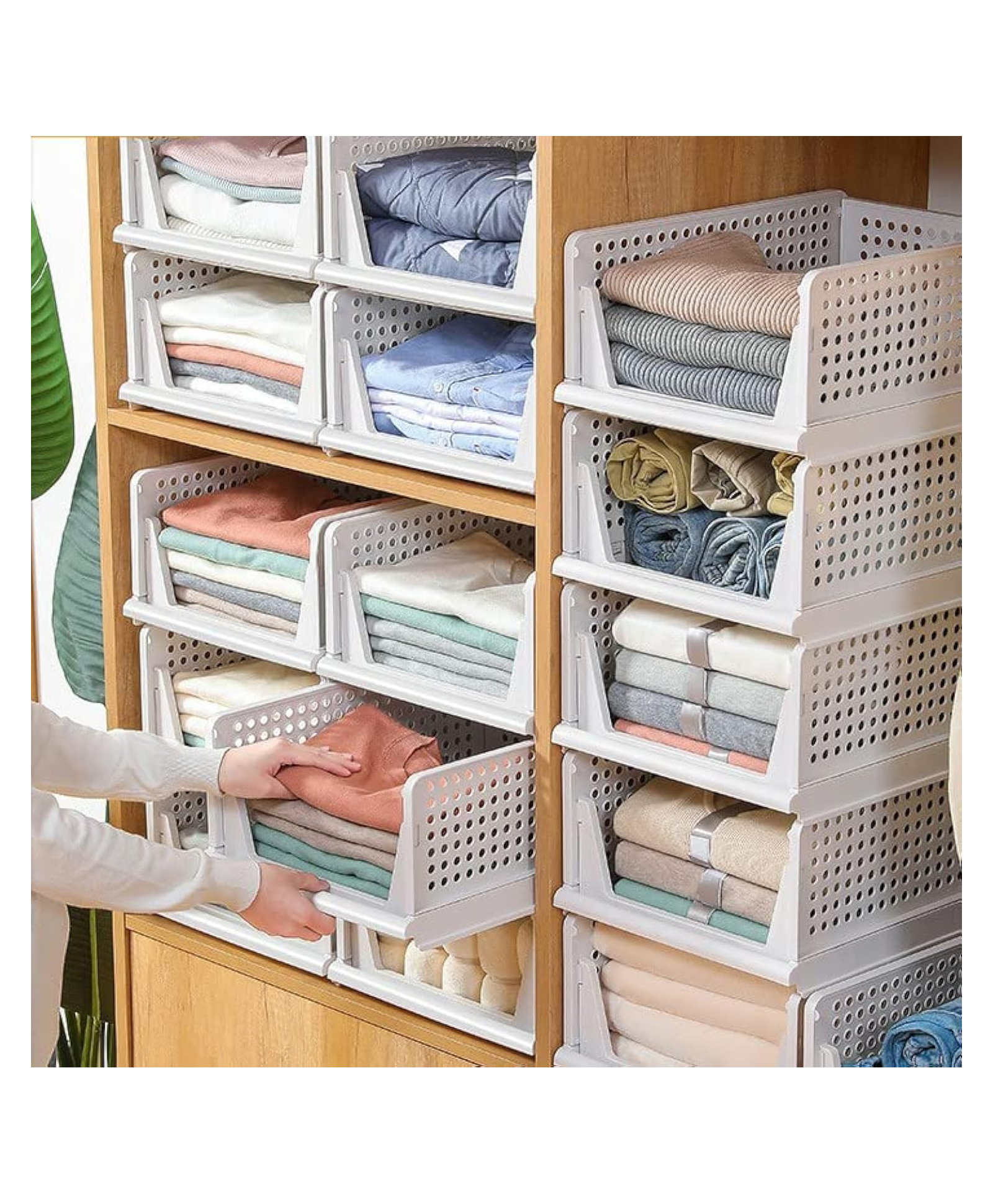 JD FRESH Polypropylene 5 Pieces Wardrobe Organizer for Storage Foldable - White-image-48