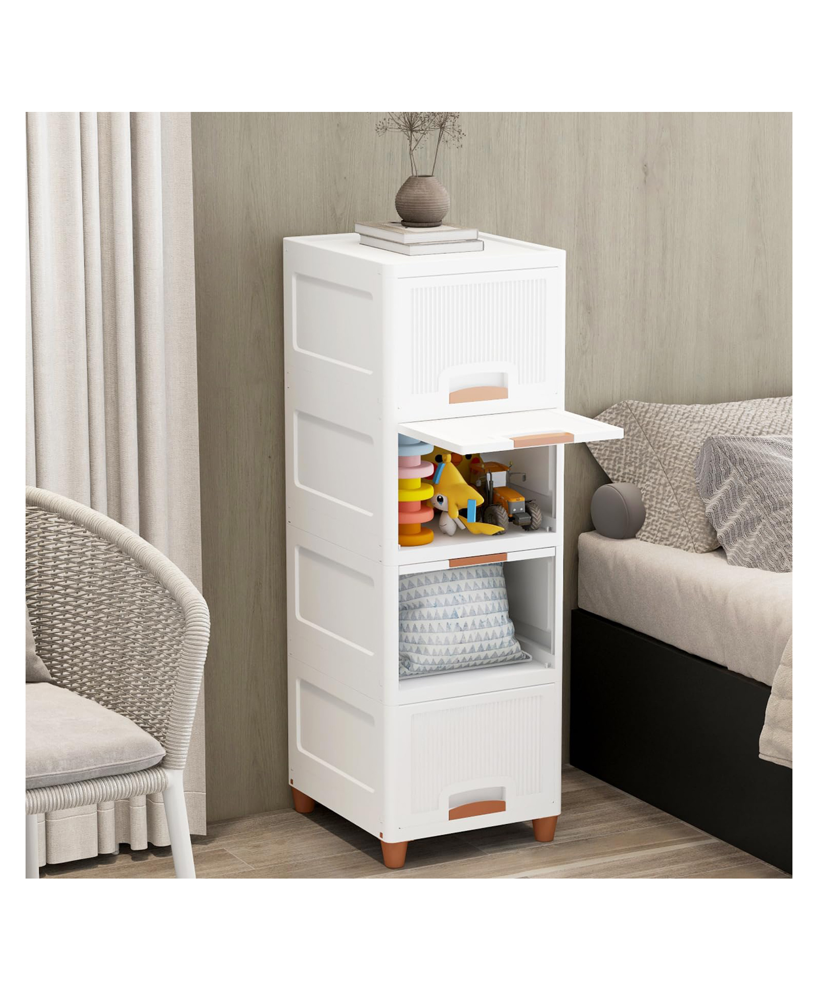 JD FRESH 4 Tier Stackable Cabinet for Clothes - White