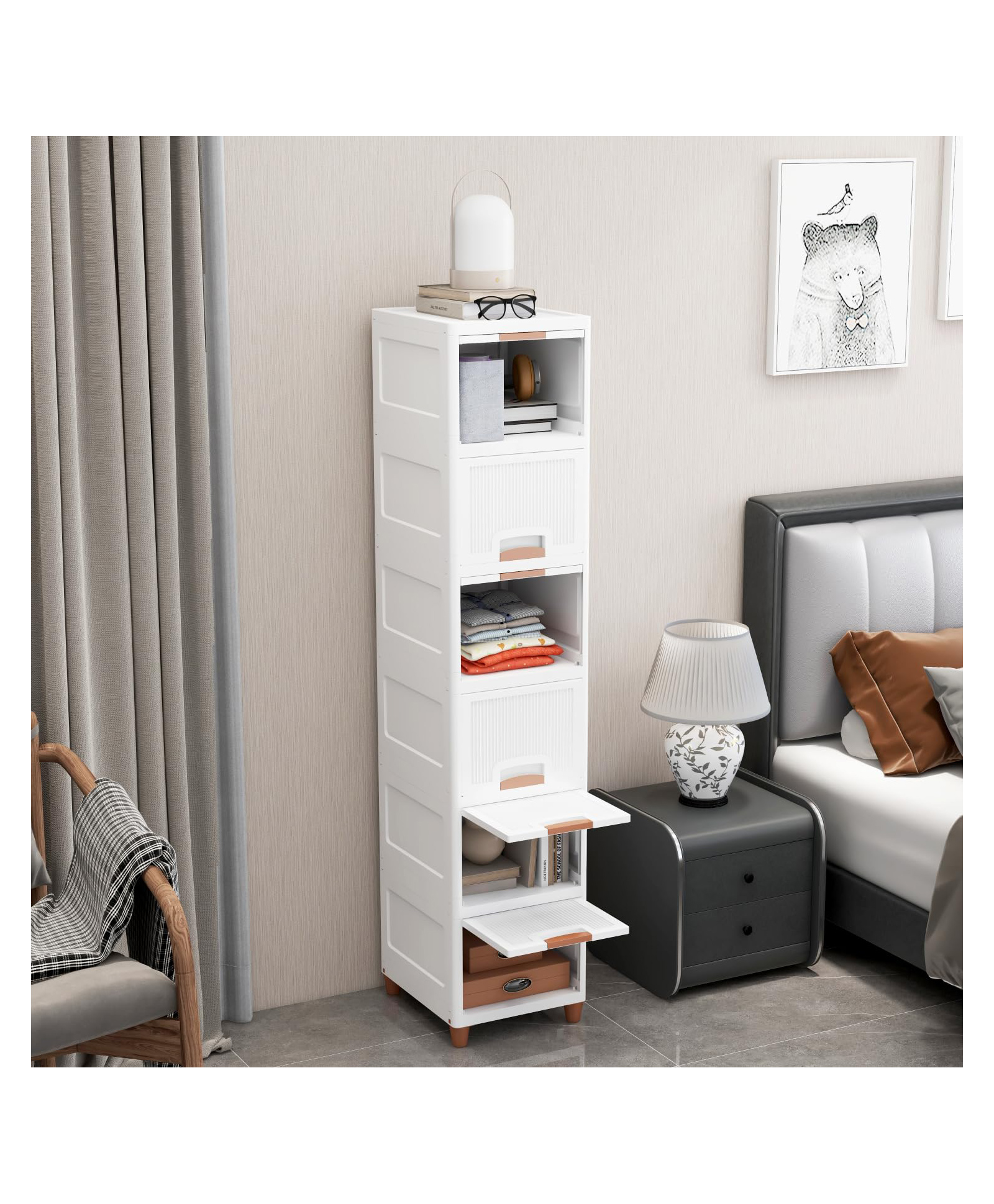 JD FRESH 6 Tier Stackable Cabinet for Clothes - White