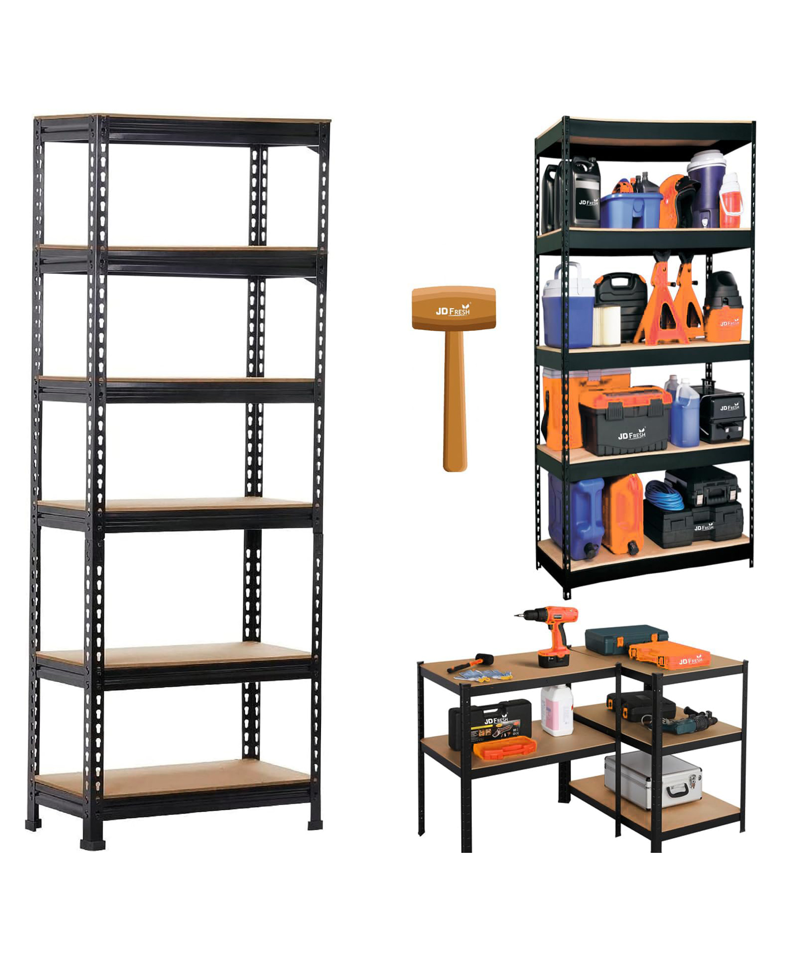 JD Fresh 6 Tier Adjustable Boltless Rack for Storage - Black