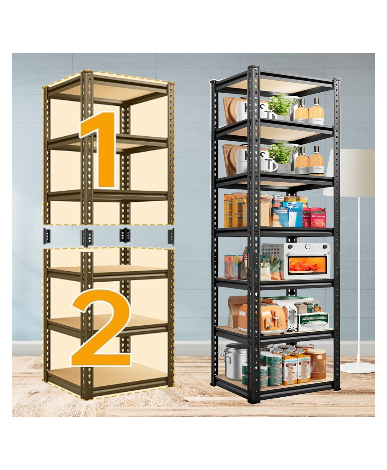 JD FRESH Adjustable 6 Tier Metal Boltless Rack for Storage - Black-image-36