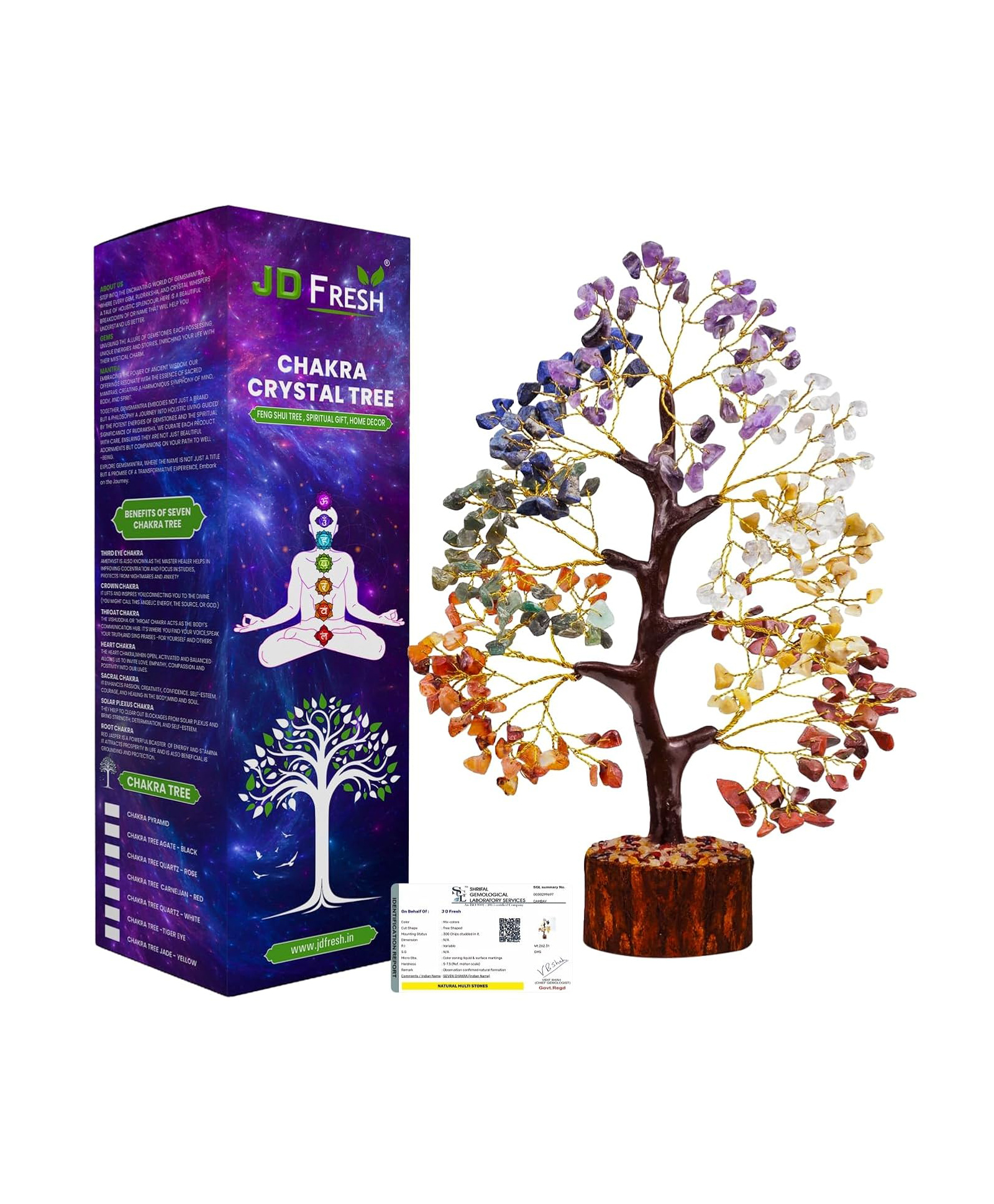 JD Fresh 7 Chakra Crystal Tree for Good Luck and Positive Energy - Multicolor-image-2