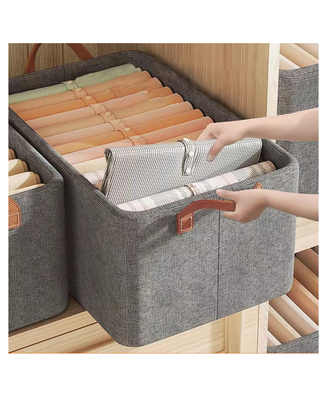 JD FRESH 2 Piece of Woven Fabric Wardrobe Organizer for Clothes - Grey-image-6