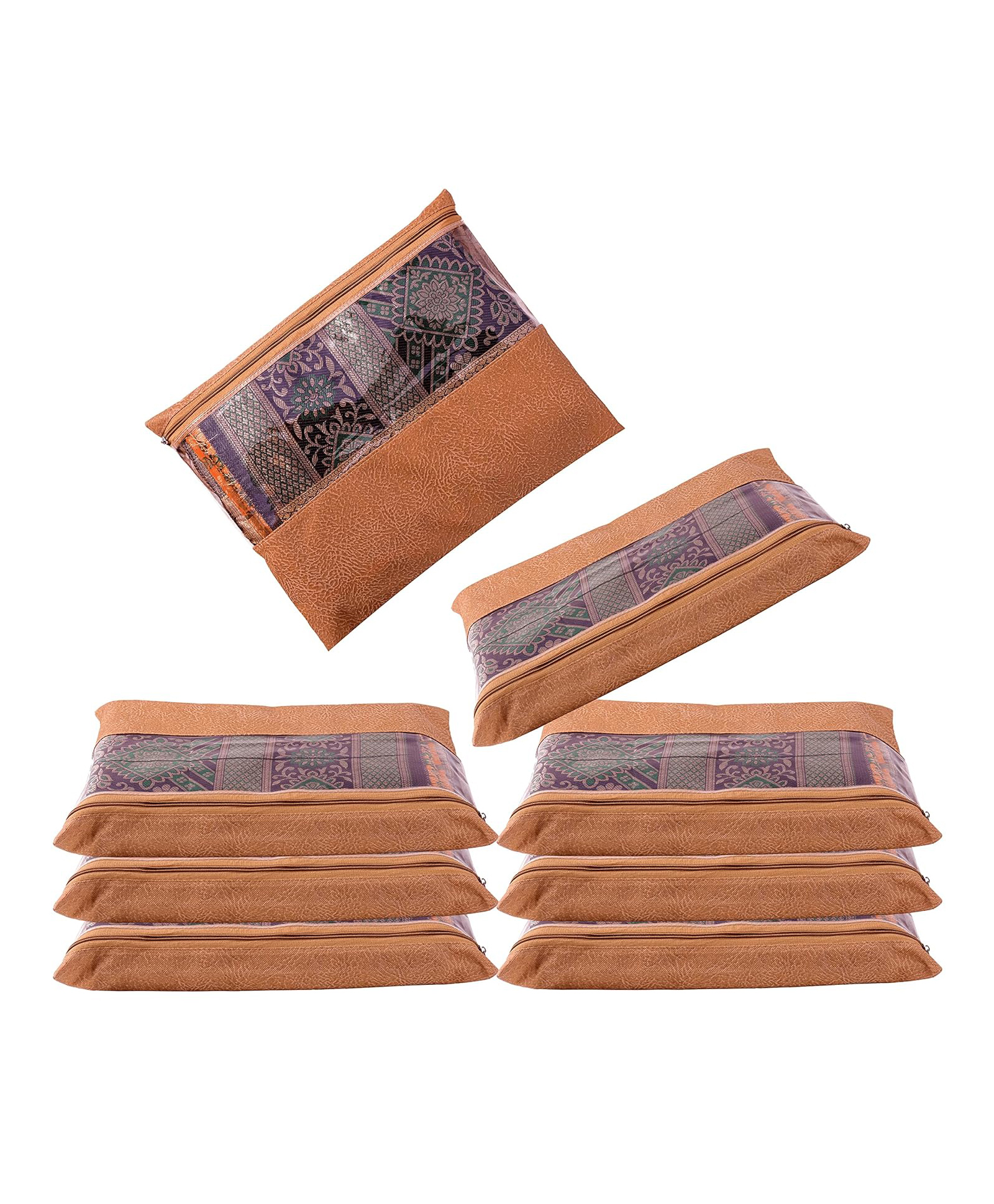 JD FRESH 8 Pcs Non-Woven Saree Covers with Zip - Orange-picture-20