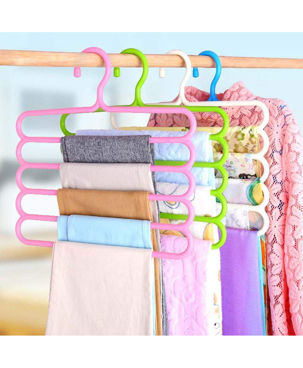 JD Fresh 5 Layer Clothes Hanger for Wardrobe and Cupboards 1 Set - Multi Color-image-17