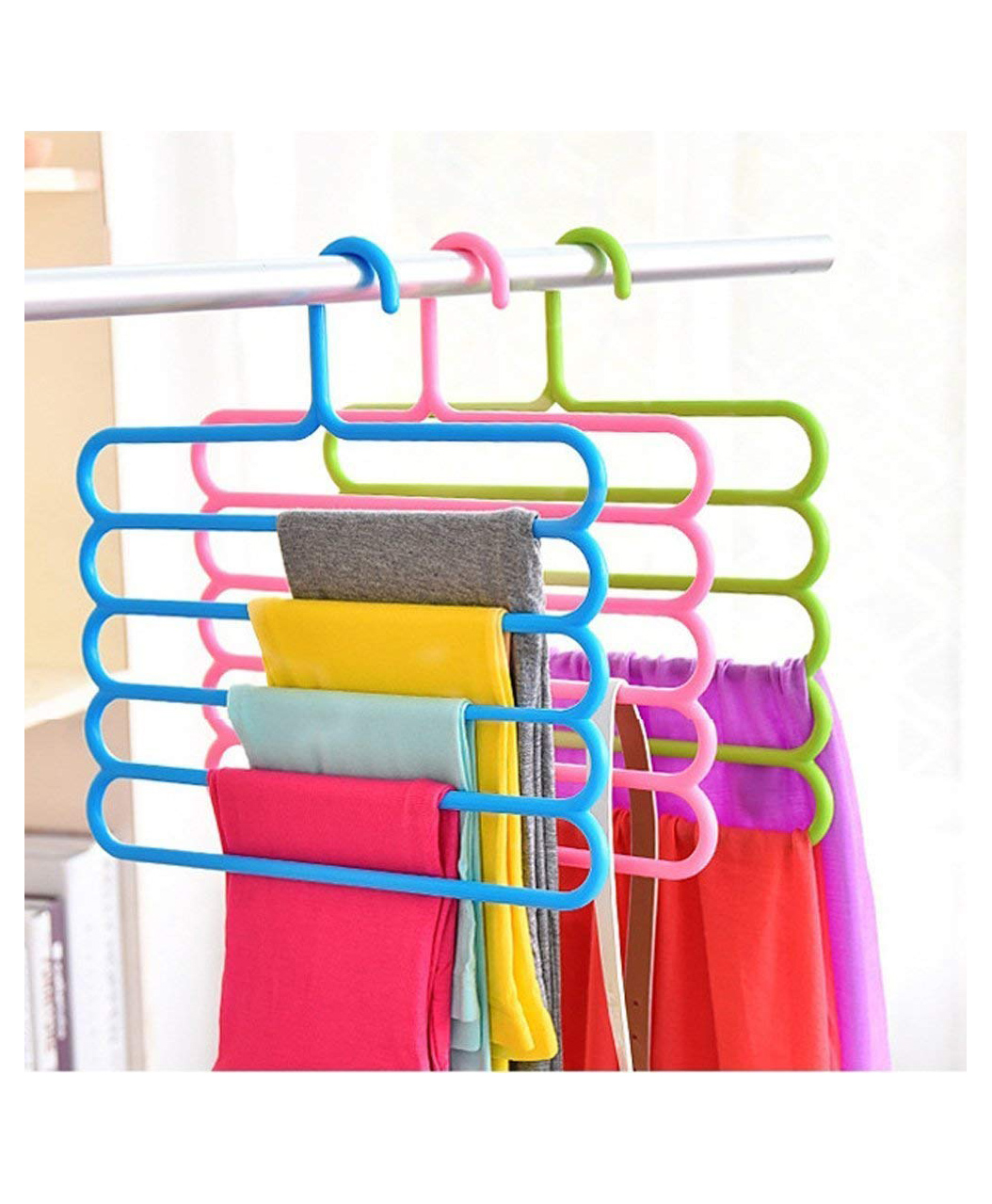 JD Fresh 5 Layer Clothes Hanger for Wardrobe and Cupboards 4 Set - Multi Color-image-19