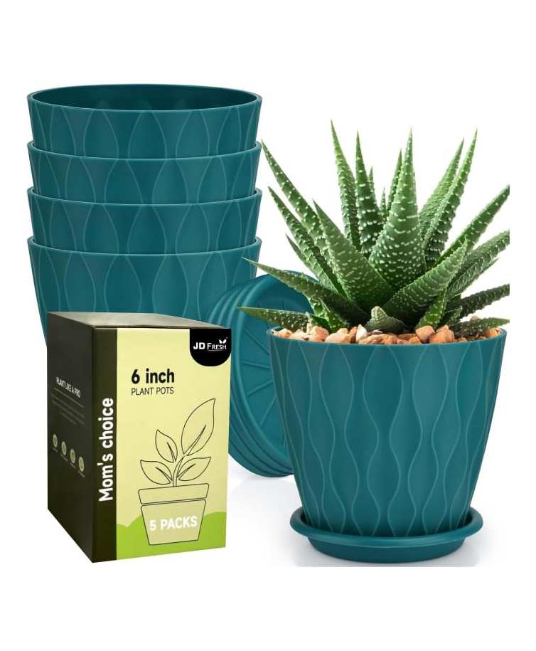 JD FRESH Set of 5 Plastic Wave Flower Pots for Home Planters -Peacock-image-5