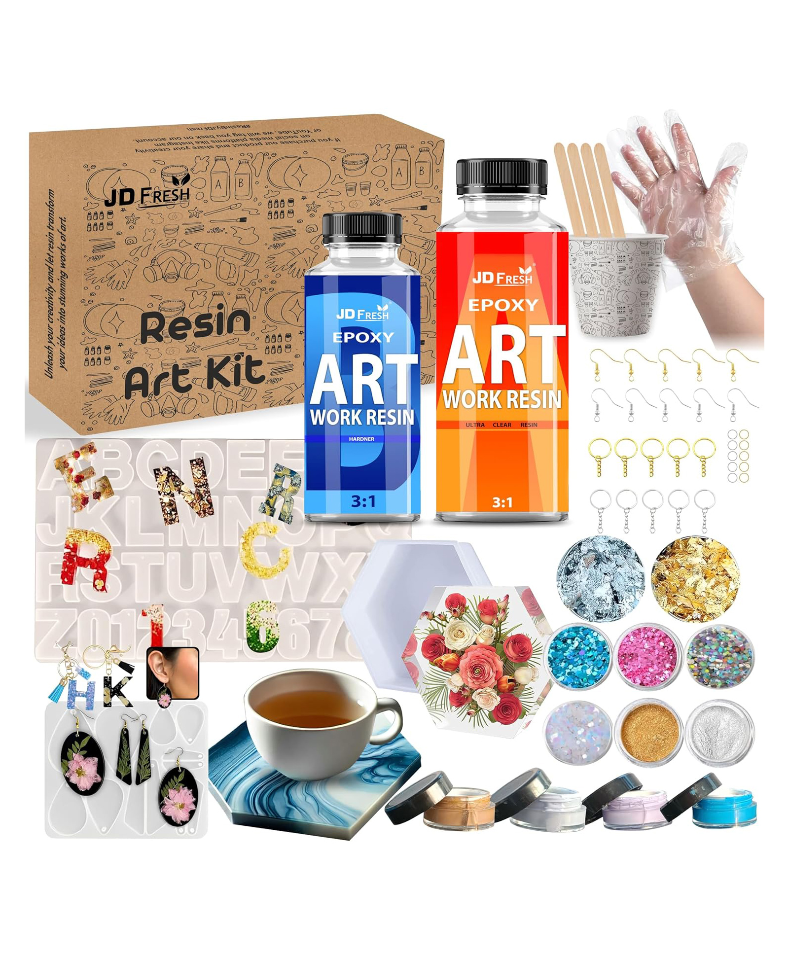 JD Fresh DIY 85 Pcs Pro Resin Kit with 200 g Epoxy - Multicolor-image-23