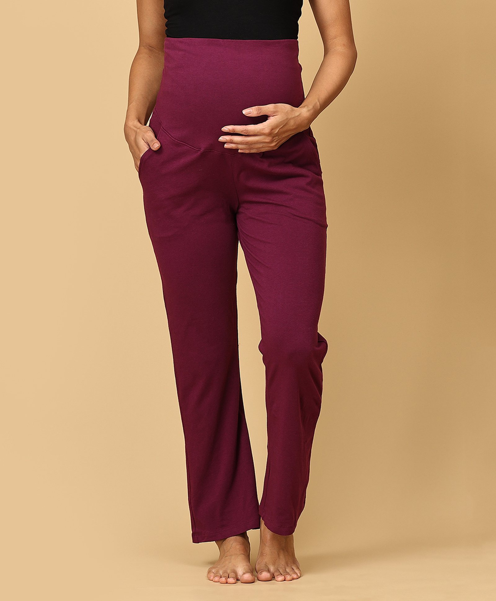 The Mom Store Cotton Spandex Solid Maternity Track Pants - Purple-picture-20