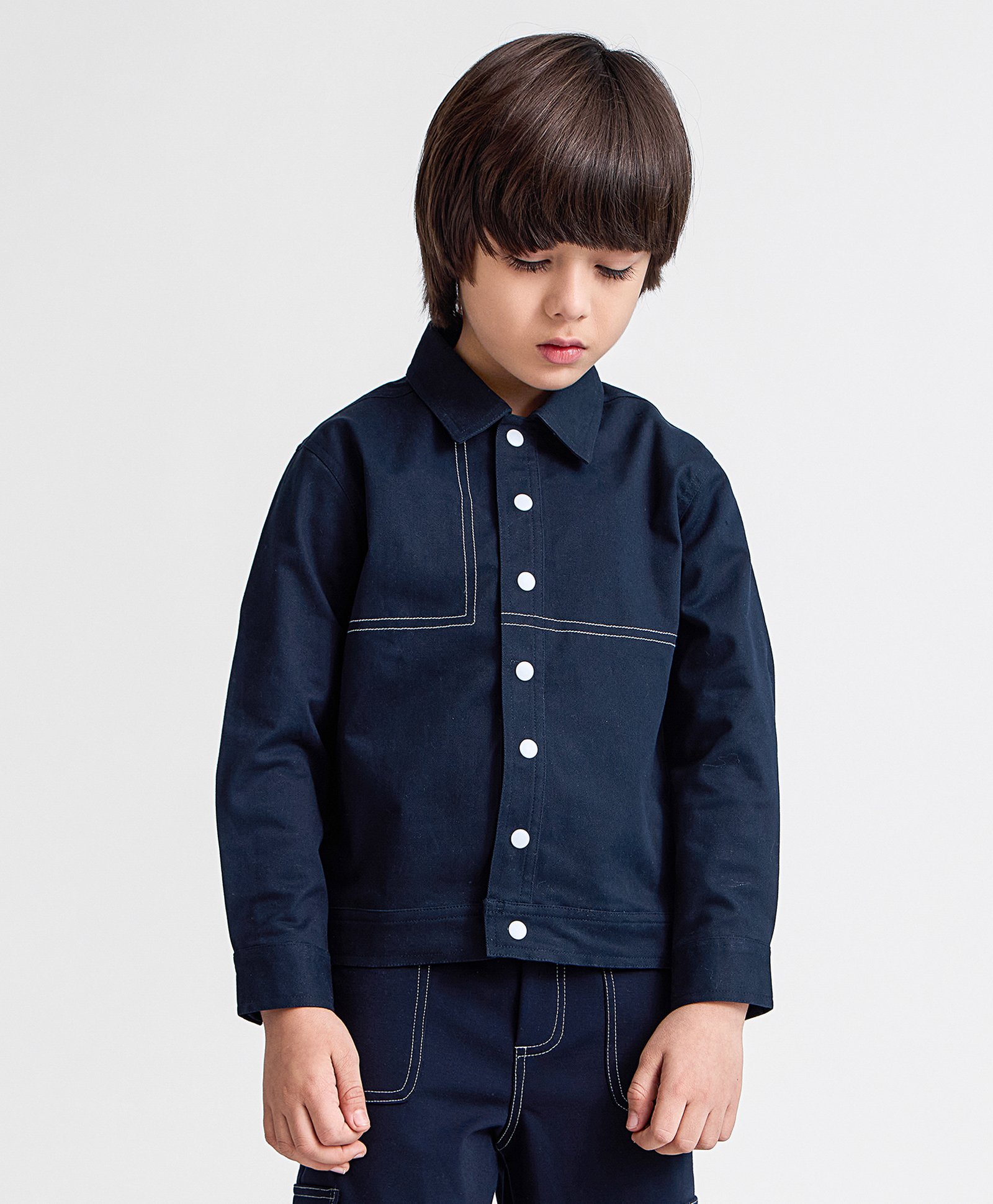 Taffykids Twill Full Sleeves Stitch Detailed Jacket - Navy Blue-picture-5