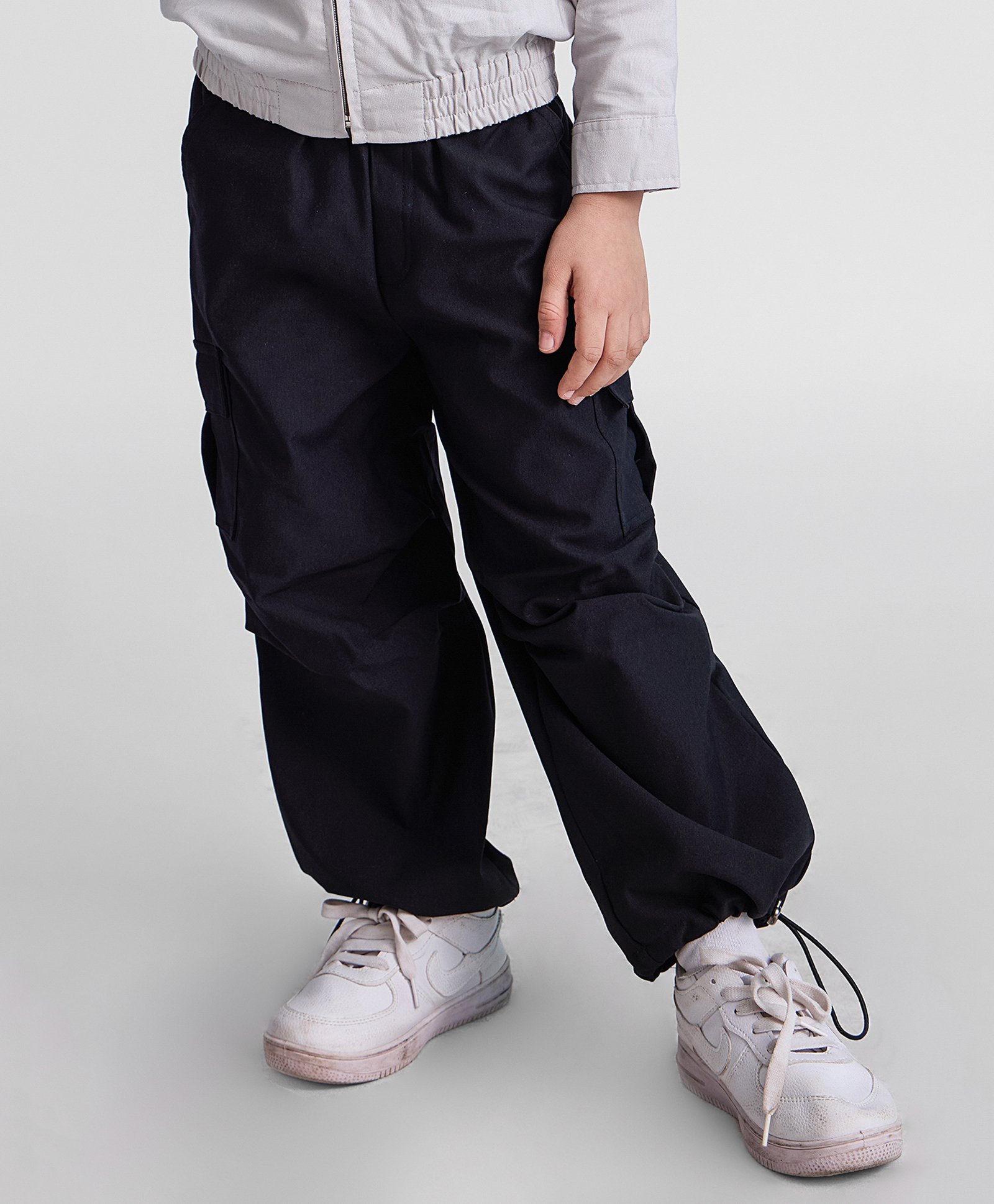 Taffykids Twill Full Length Pockets Detailed Solid Parachute Pants - Black-picture-12
