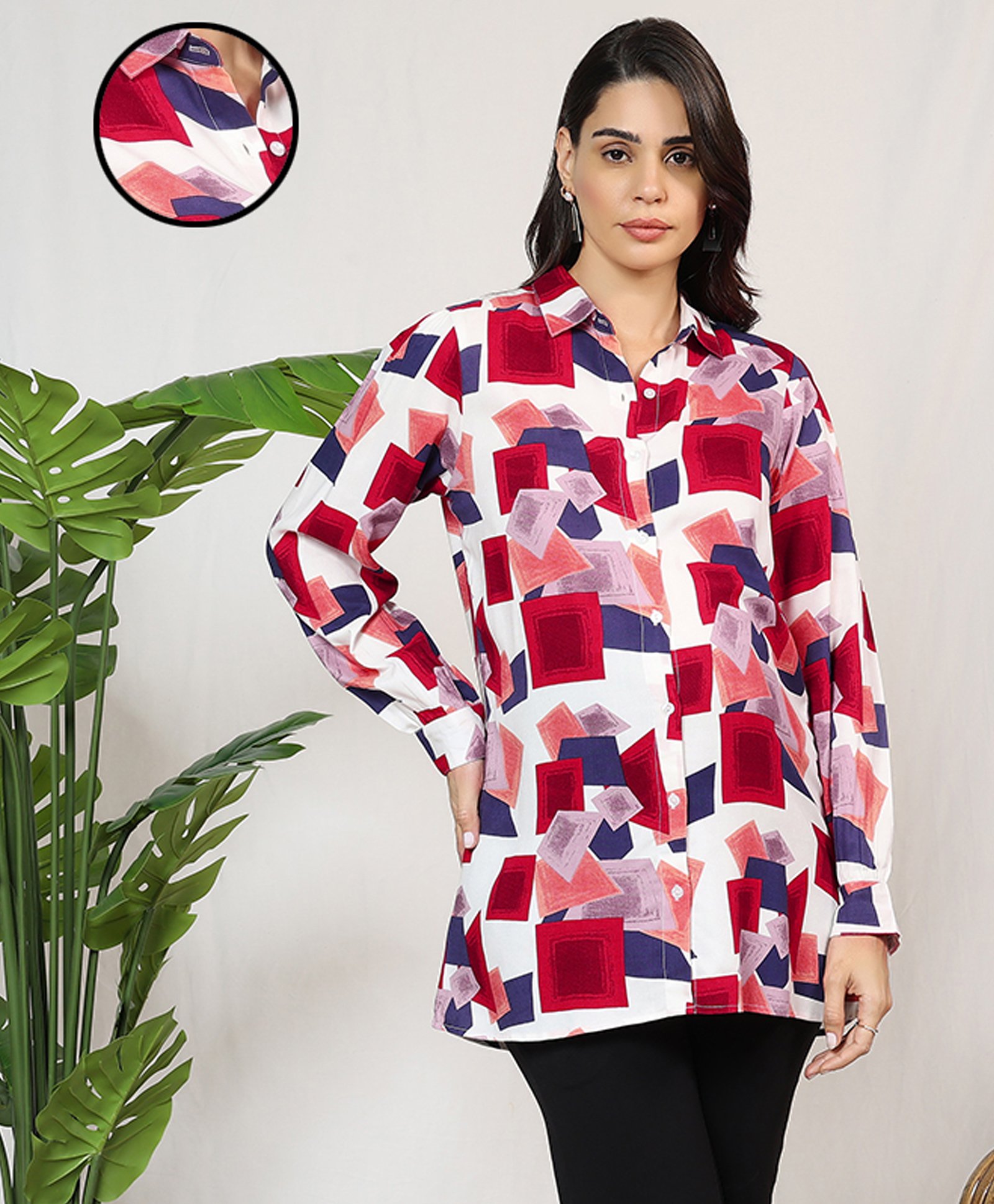 MomToBe Rayon Full Sleeves Abstract Printed Maternity Shirt With Concealed Zipper Nursing Access - Multi Colour-picture-27