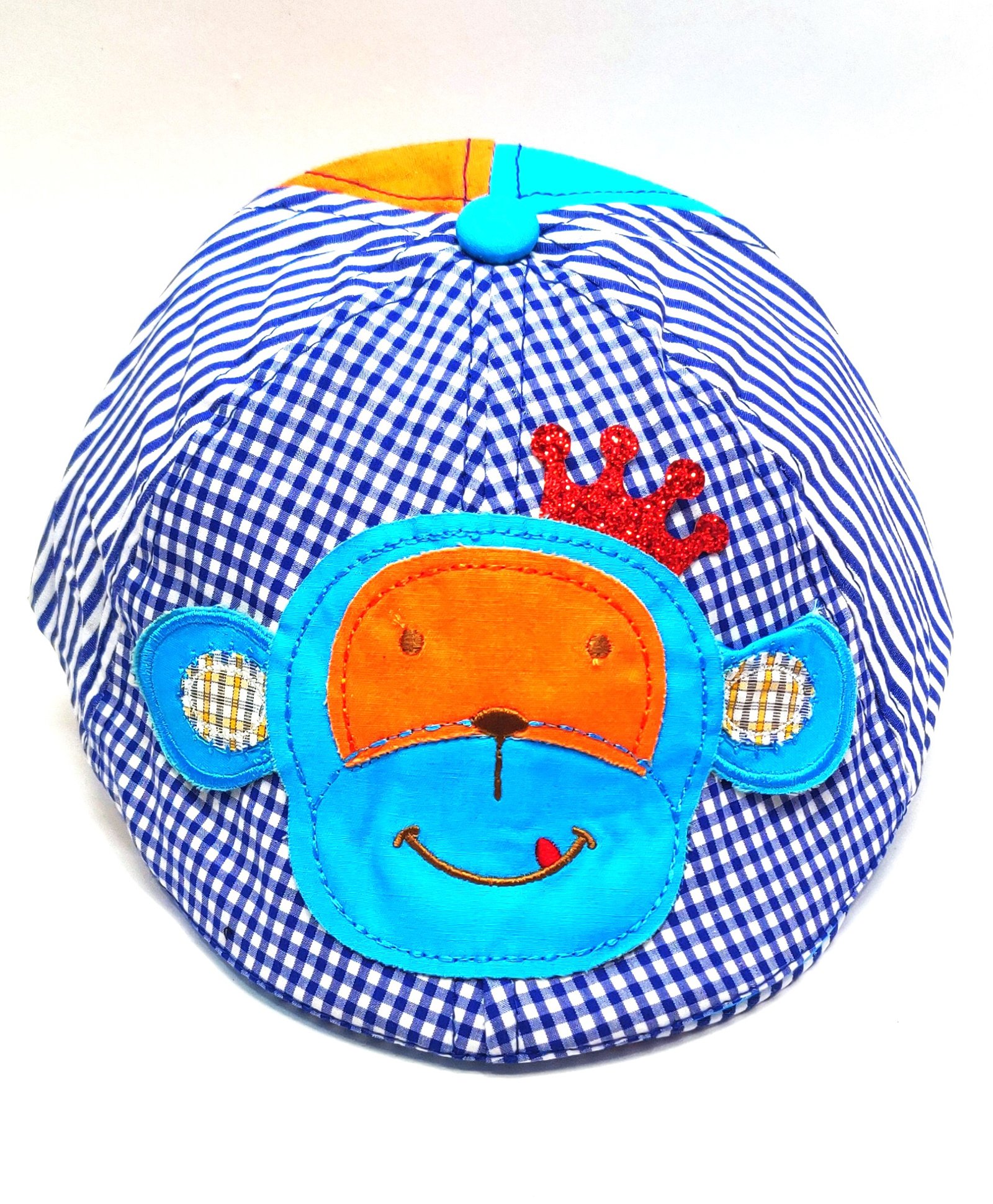 Kid-O-World Cotton Monkey Patch Embroidered & Checked Golf Cap - Blue-picture-19