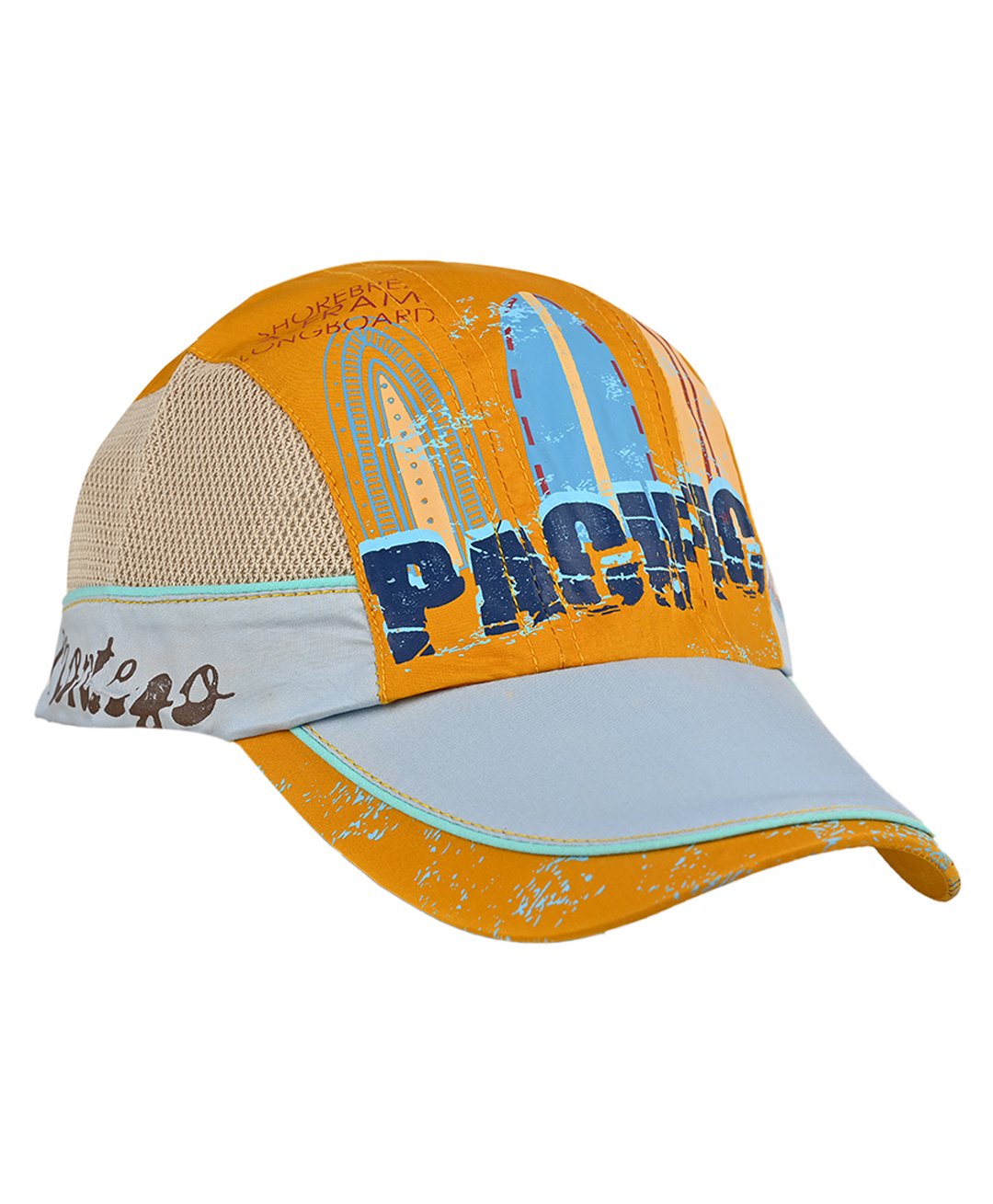 Kid-O-World Cotton Pacific Text Designed Mesh Detailed Cap - Yellow-picture-35