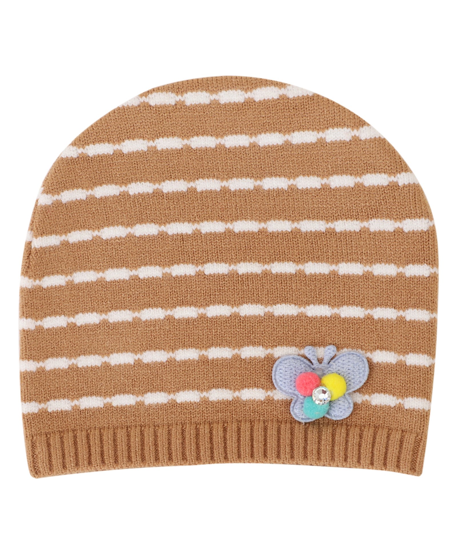 Kid-O-World Cotton Butterfly Patch Detailed Striped Beanie - Brown-picture-24