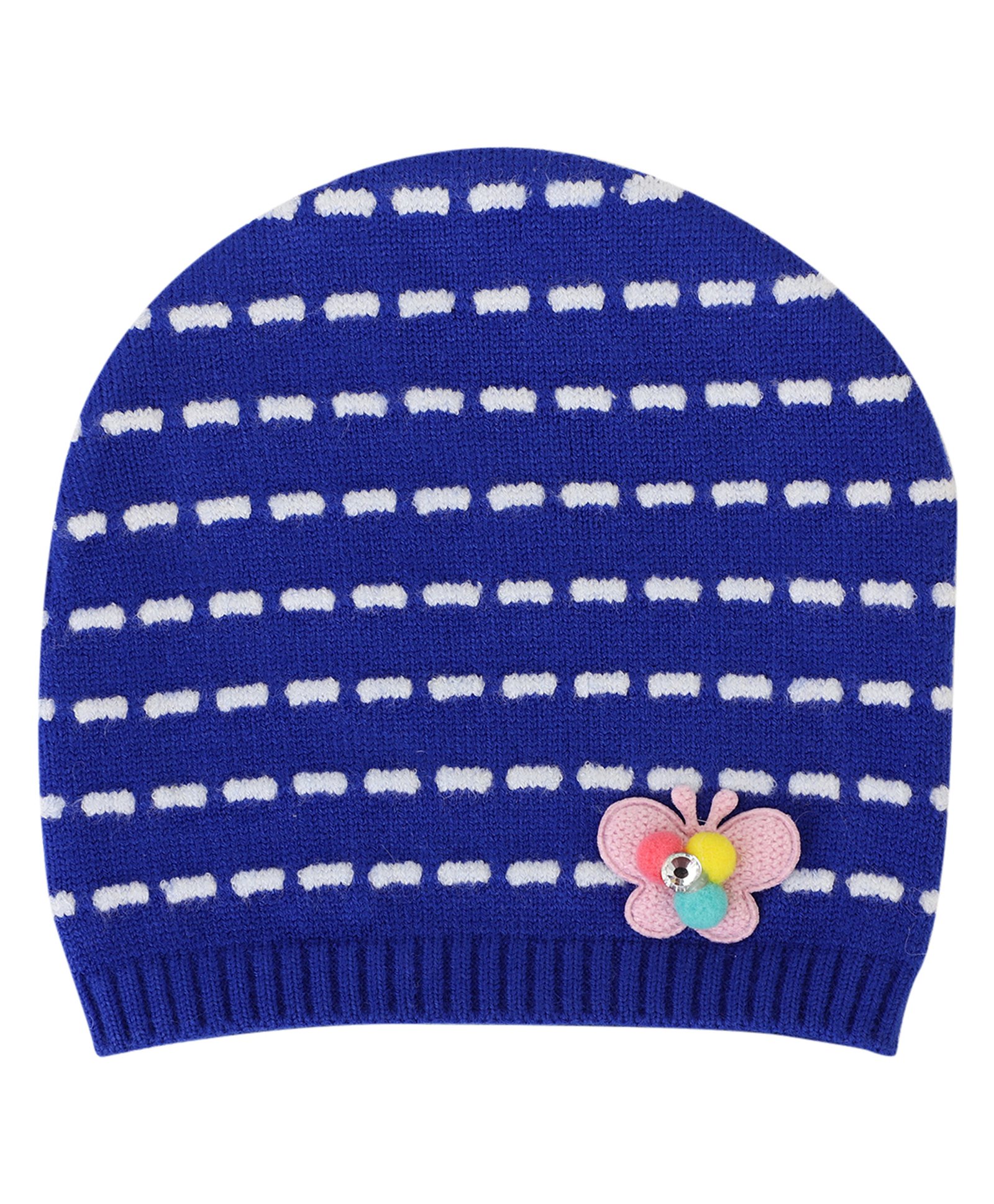 Kid-O-World Cotton Butterfly Patch Detailed Striped Beanie - Dark Blue-picture-10