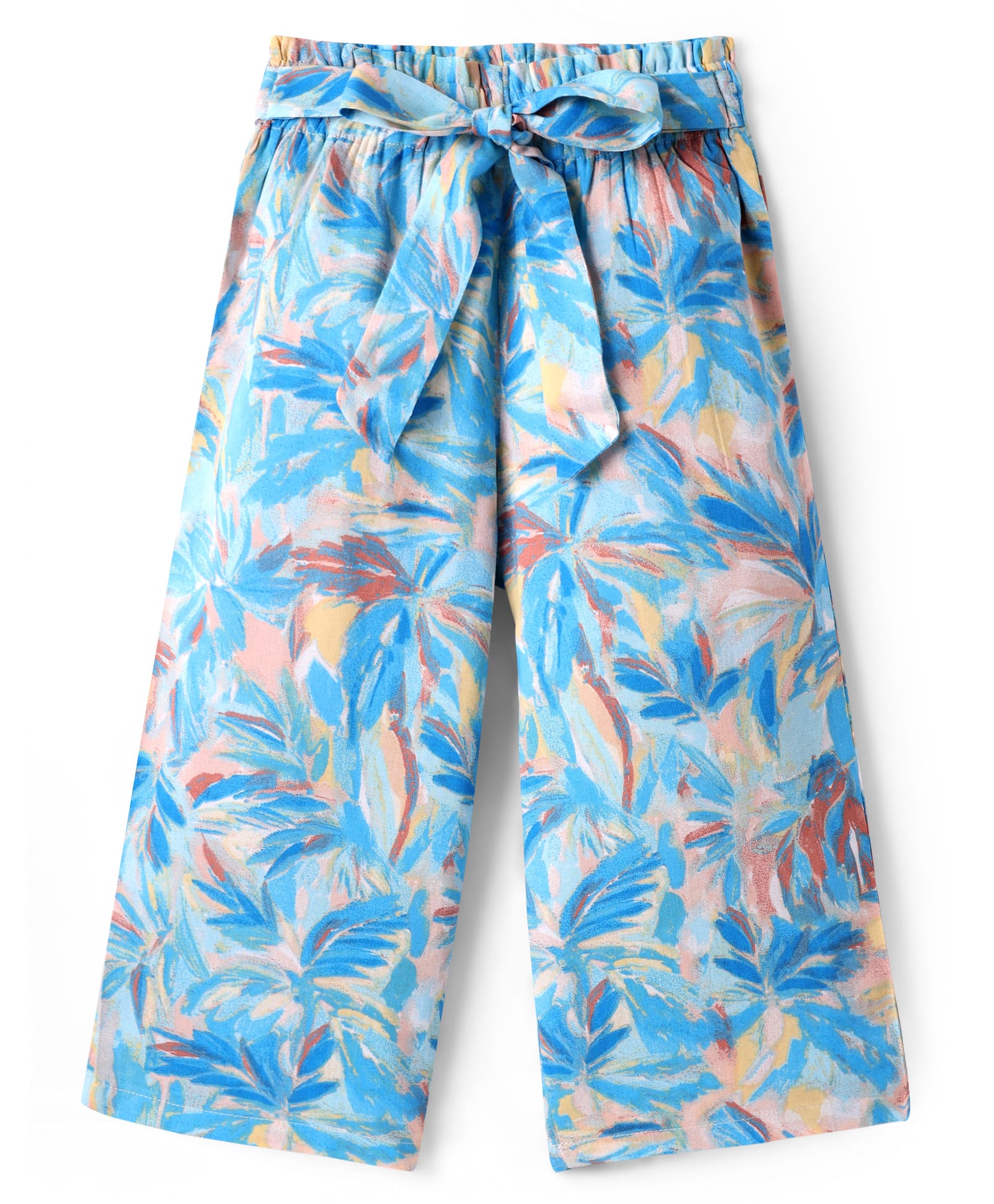 CrayonFlakes Rayon Tropical Theme Printed Palazzo With Attached Belt - Blue-image-18