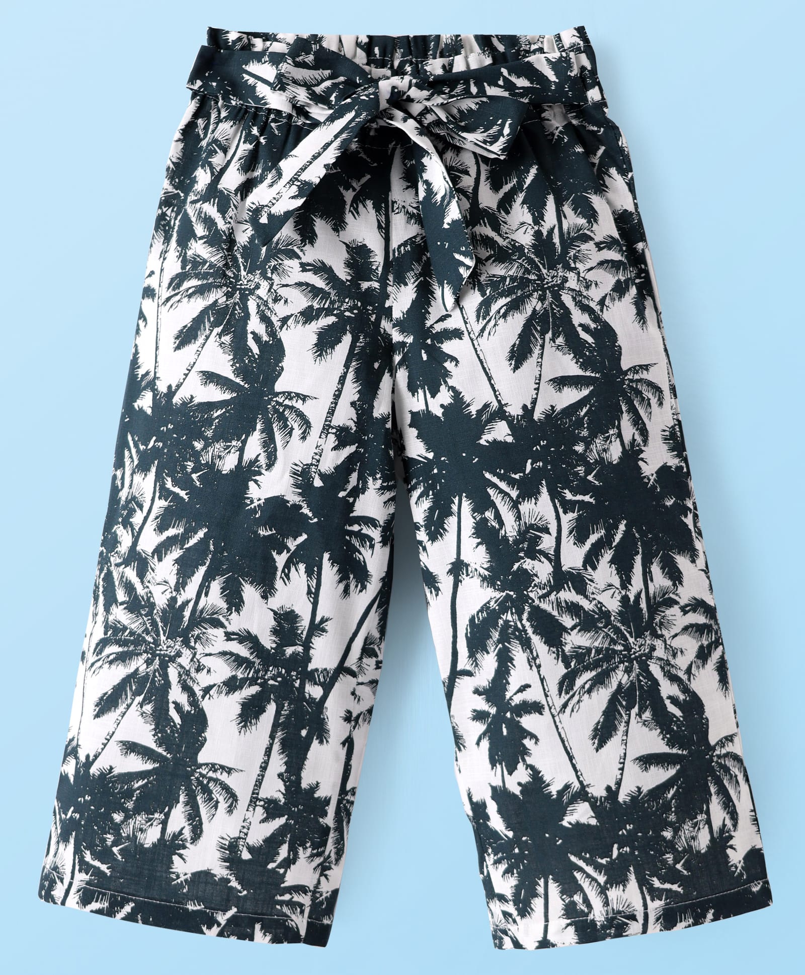 CrayonFlakes Cotton Tropical Theme Printed Palazzo With Attached Belt - Off White-picture-22