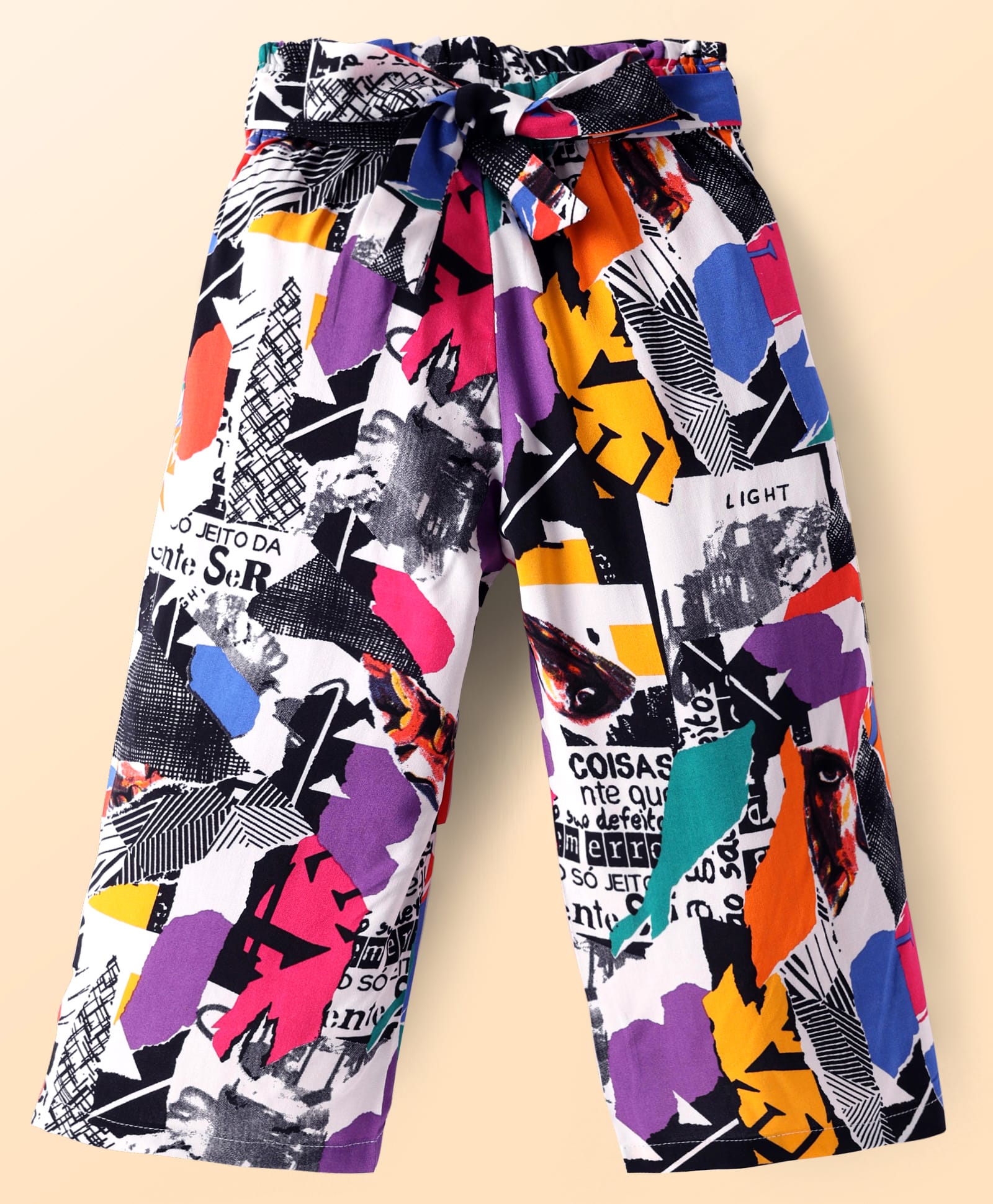 CrayonFlakes Rayon Abstract Printed Belted Palazzo - Off White-picture-17