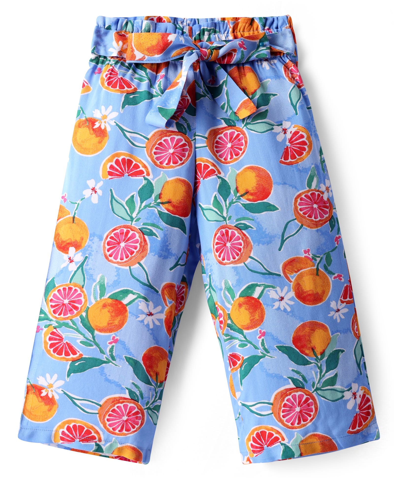 CrayonFlakes Rayon Floral & Grapefruit Printed Belted Palazzo - Blue-picture-28