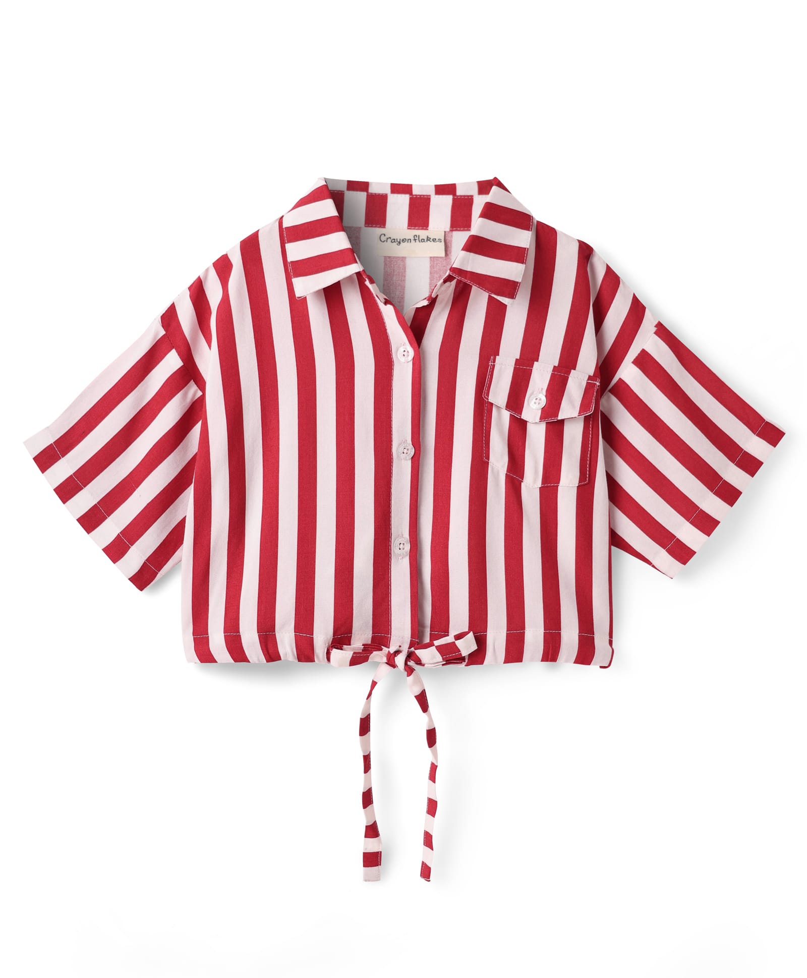 CrayonFlakes Rayon Half Sleeves Striped Crop Shirt Style Top - Red-image-46