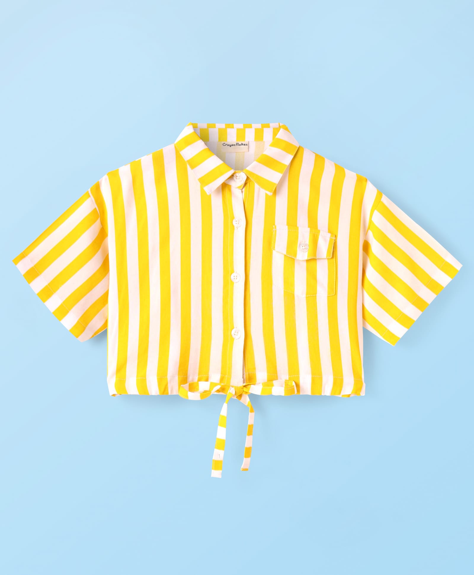 CrayonFlakes Rayon Half Sleeves Striped Crop Shirt Style Top - Yellow-picture-31
