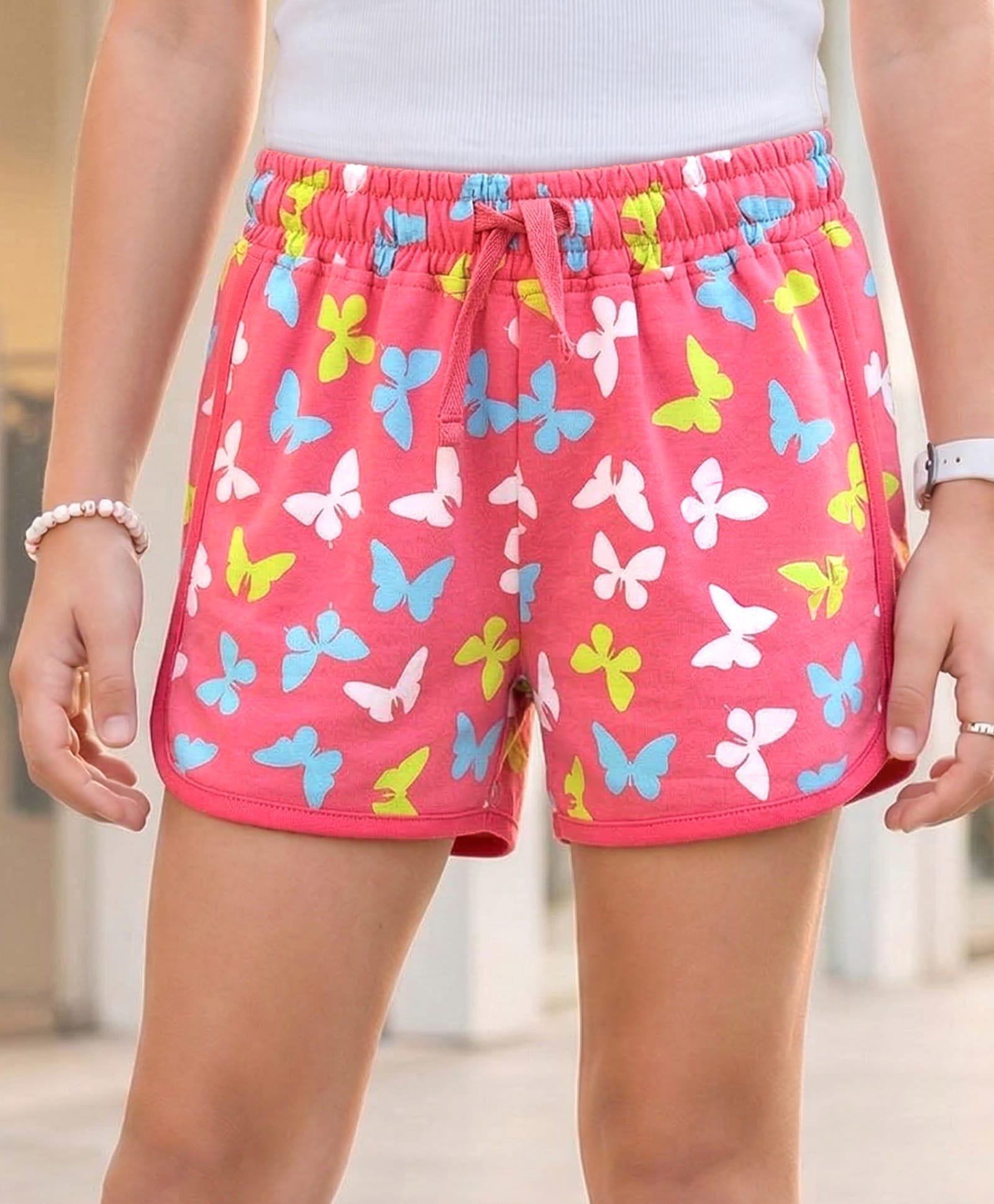 Pine Kids Looper Knit Mid Thigh Shorts With Butterfly Print - Pink-picture-14