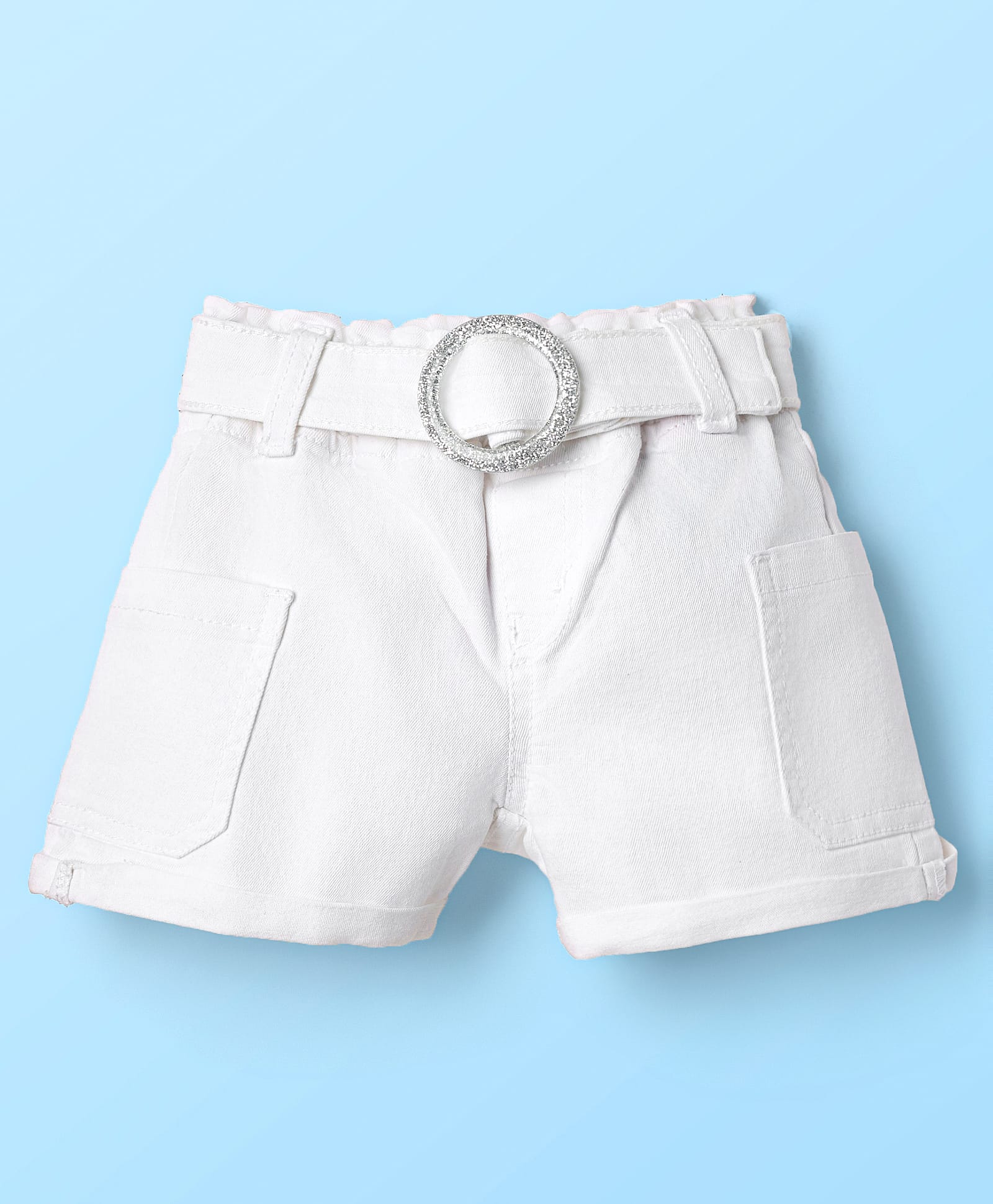 Babyhug Mid Thigh Denim Washed Shorts With Stretch - White-image-49